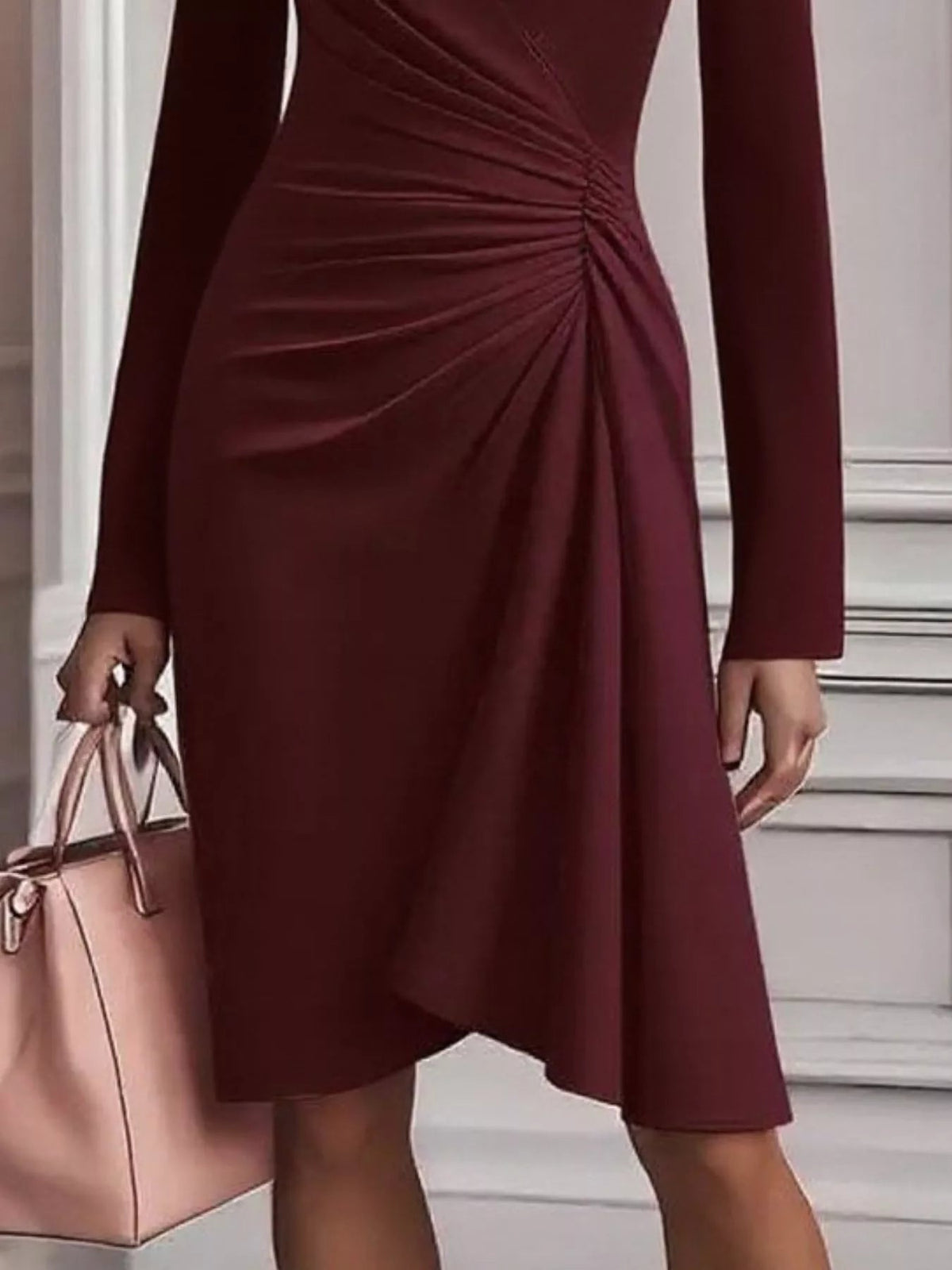 Ruched Surplice Long Sleeve Dress - Flip Flop Dynasty