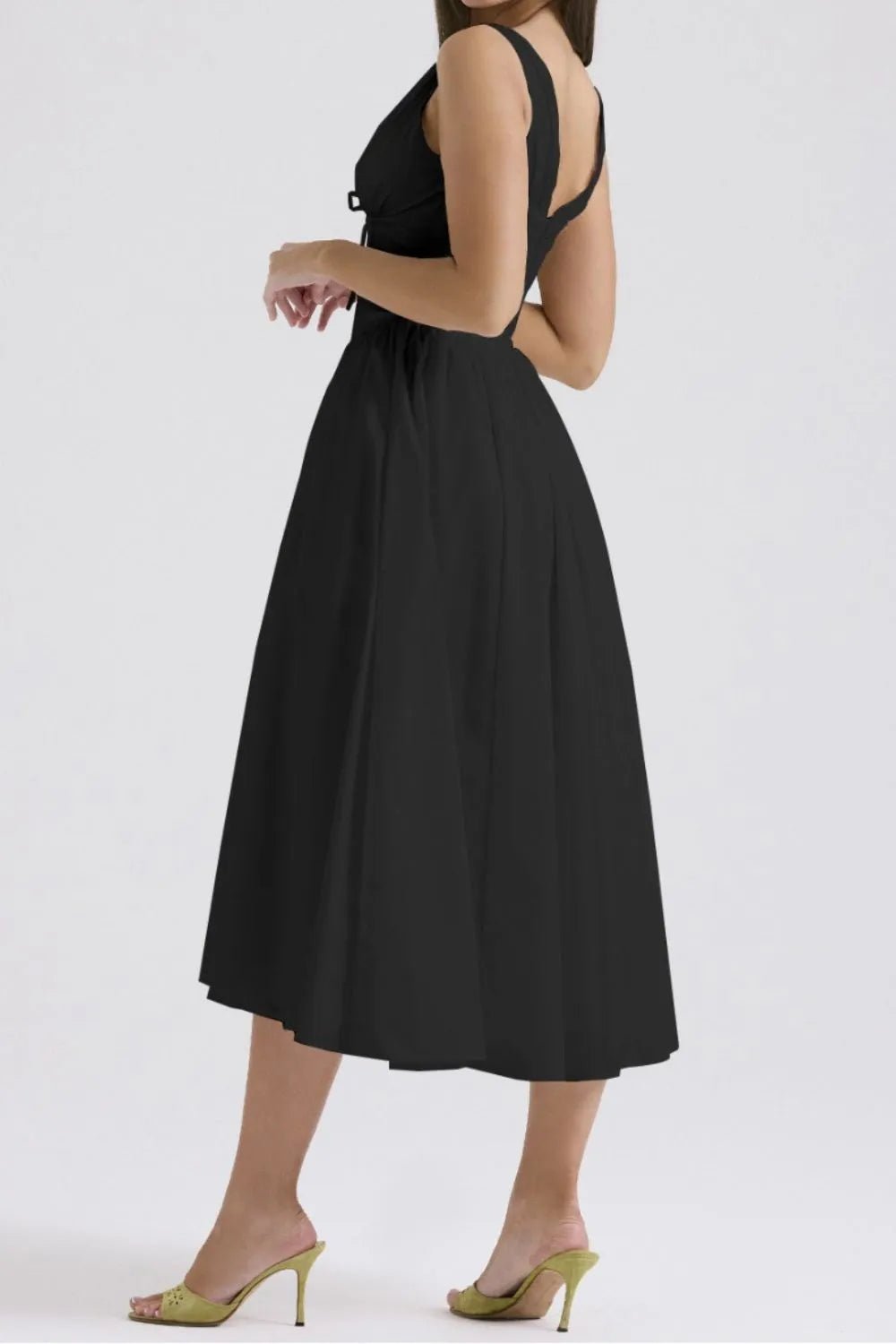Ruched V - Neck Sleeveless Dress with Pockets - Flip Flop Dynasty