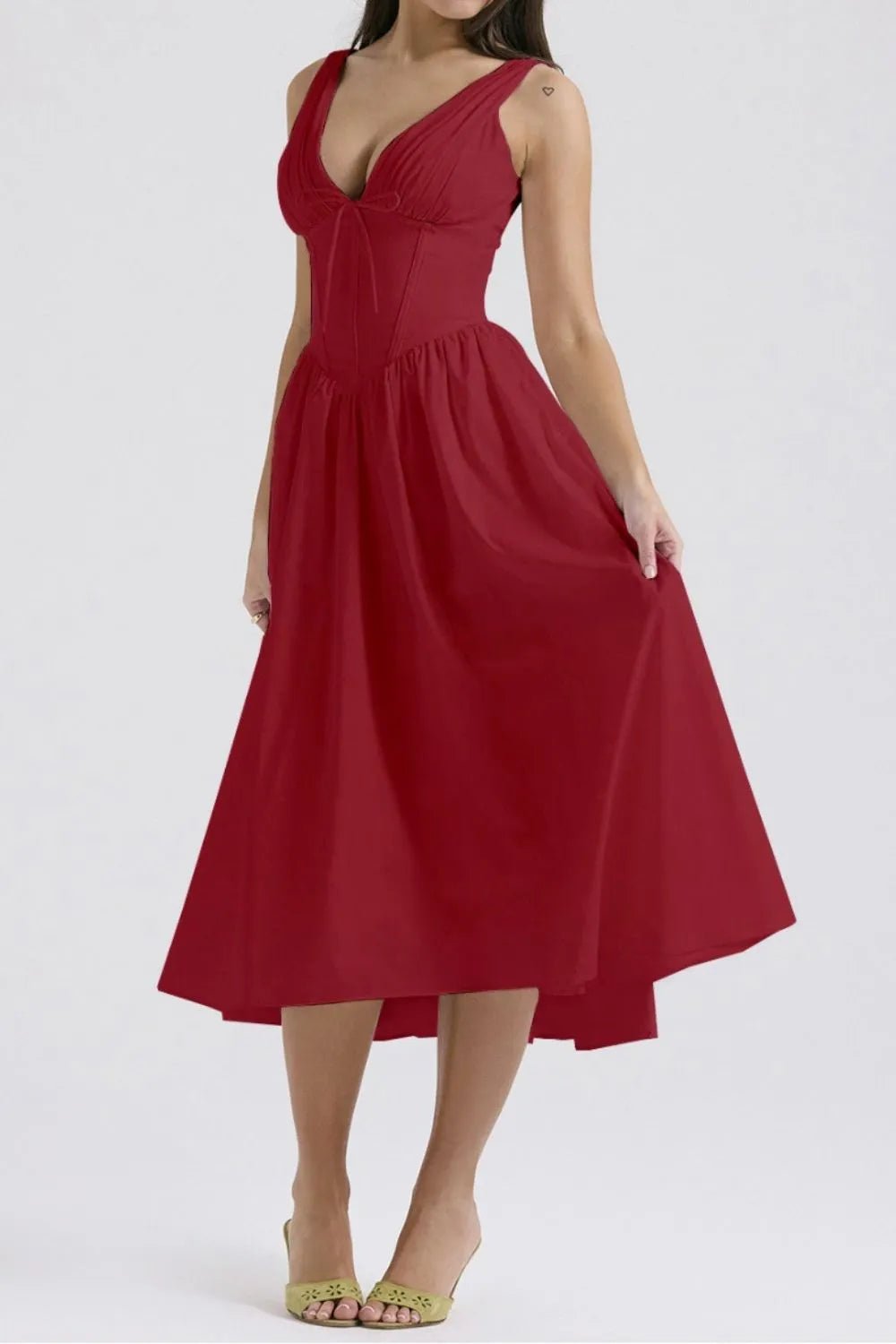 Ruched V - Neck Sleeveless Dress with Pockets - Flip Flop Dynasty