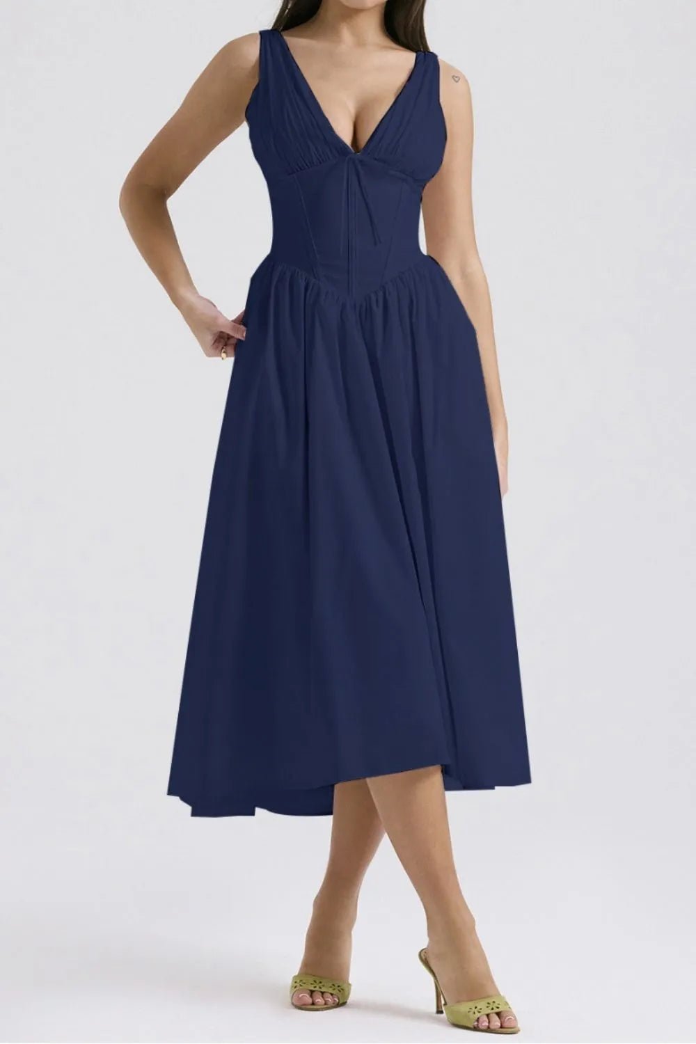 Ruched V - Neck Sleeveless Dress with Pockets - Flip Flop Dynasty