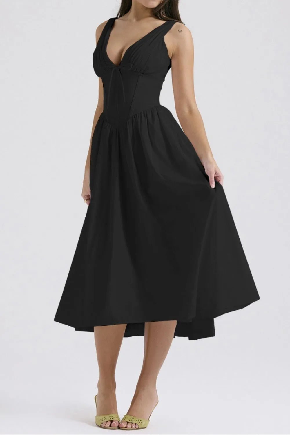Ruched V - Neck Sleeveless Dress with Pockets - Flip Flop Dynasty