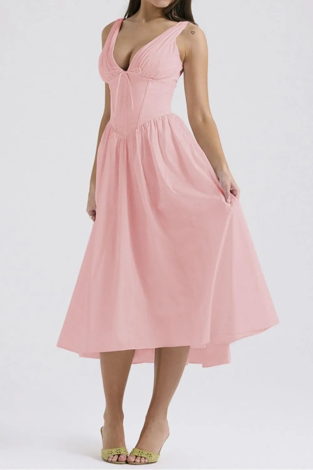 Ruched V - Neck Sleeveless Dress with Pockets - Flip Flop Dynasty
