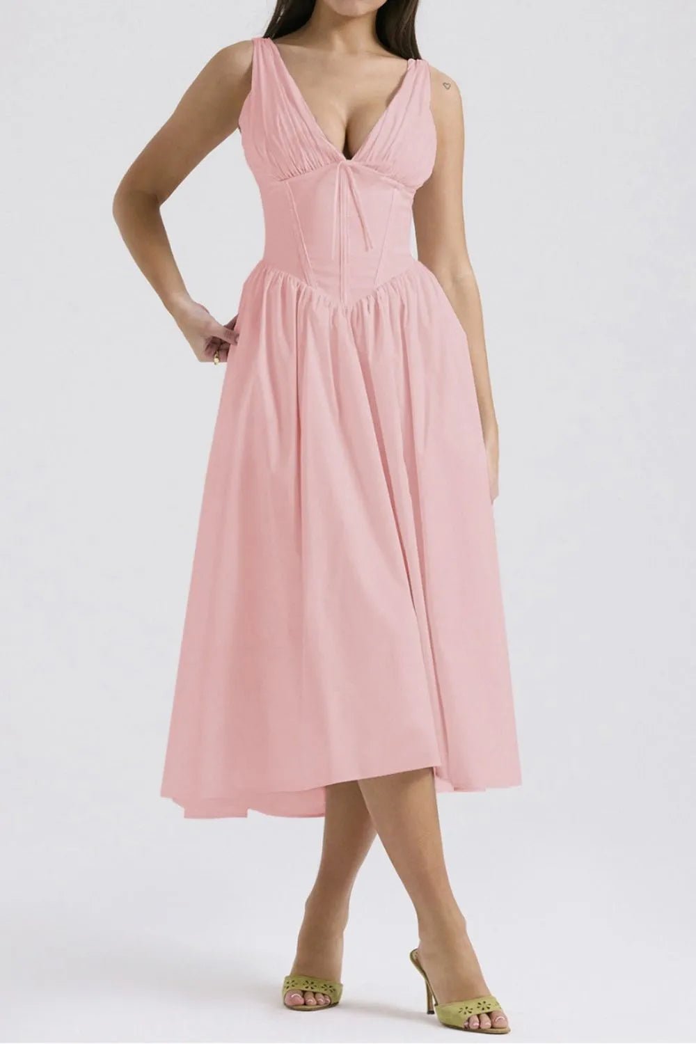 Ruched V - Neck Sleeveless Dress with Pockets - Flip Flop Dynasty
