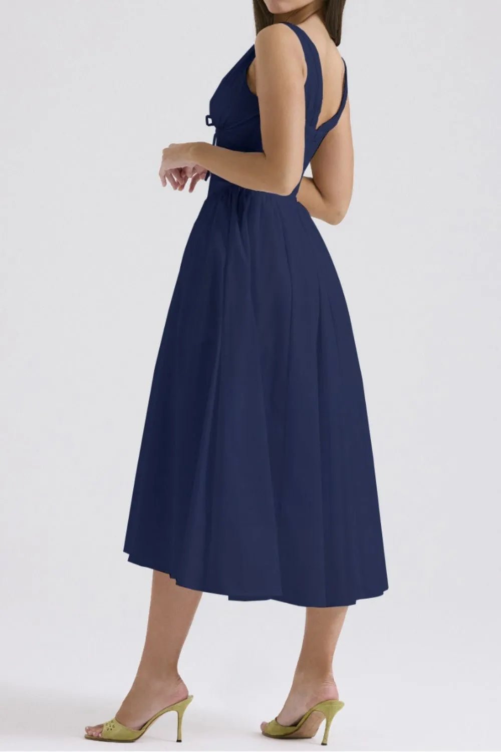 Ruched V - Neck Sleeveless Dress with Pockets - Flip Flop Dynasty