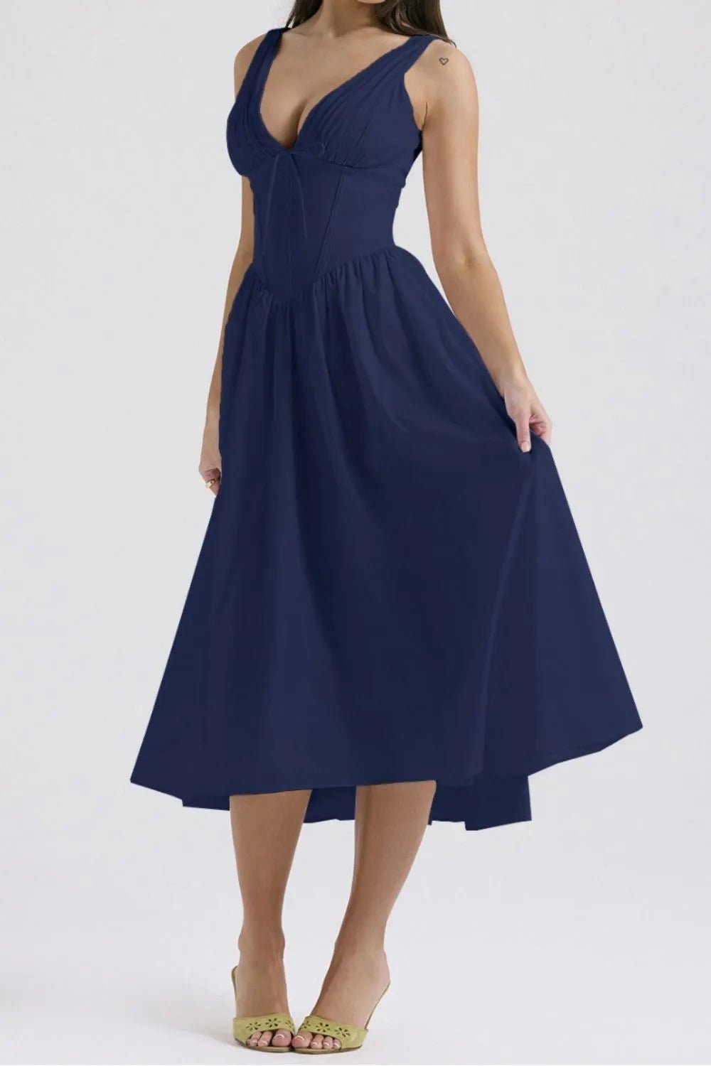 Ruched V - Neck Sleeveless Dress with Pockets - Flip Flop Dynasty