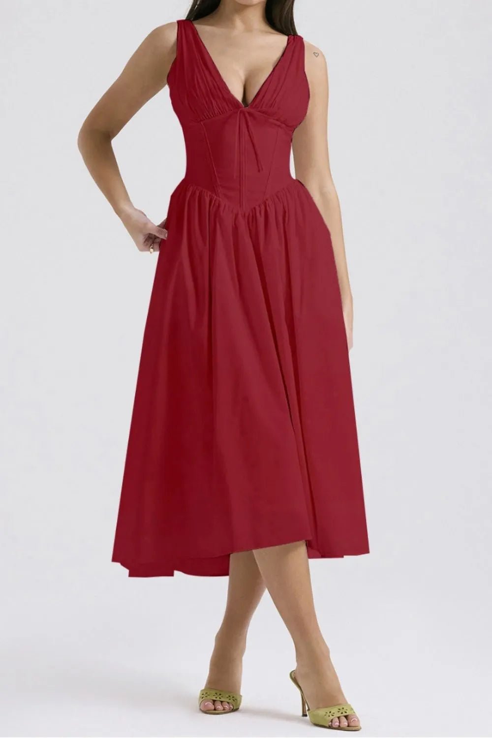 Ruched V - Neck Sleeveless Dress with Pockets - Flip Flop Dynasty