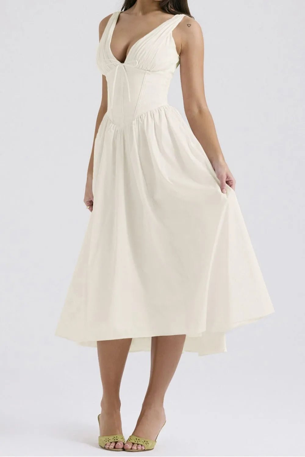 Ruched V - Neck Sleeveless Dress with Pockets - Flip Flop Dynasty