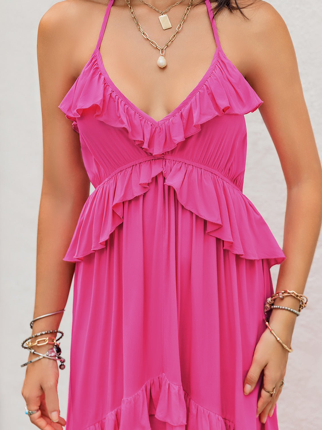Ruffled Halter Neck Sleeveless Maxi Dress - Flip Flop Dynasty