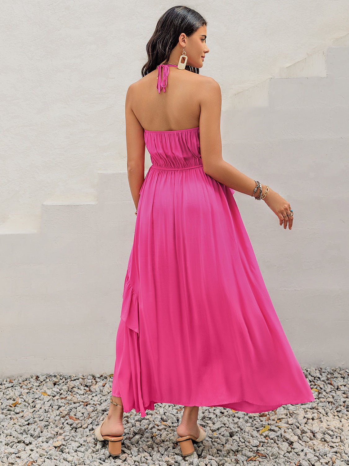 Ruffled Halter Neck Sleeveless Maxi Dress - Flip Flop Dynasty