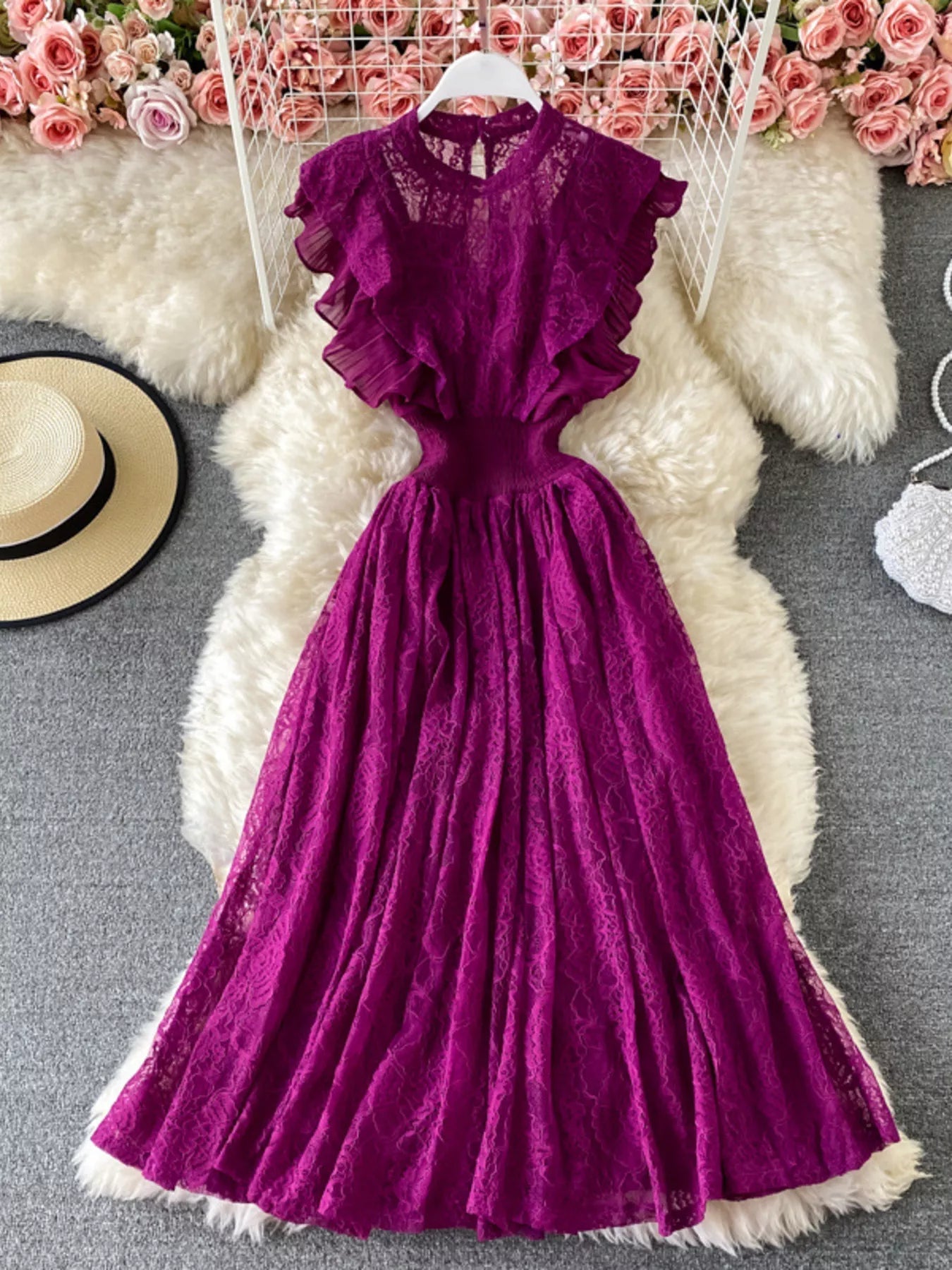 Ruffled Mock Neck Lace Maxi Dress - Flip Flop Dynasty