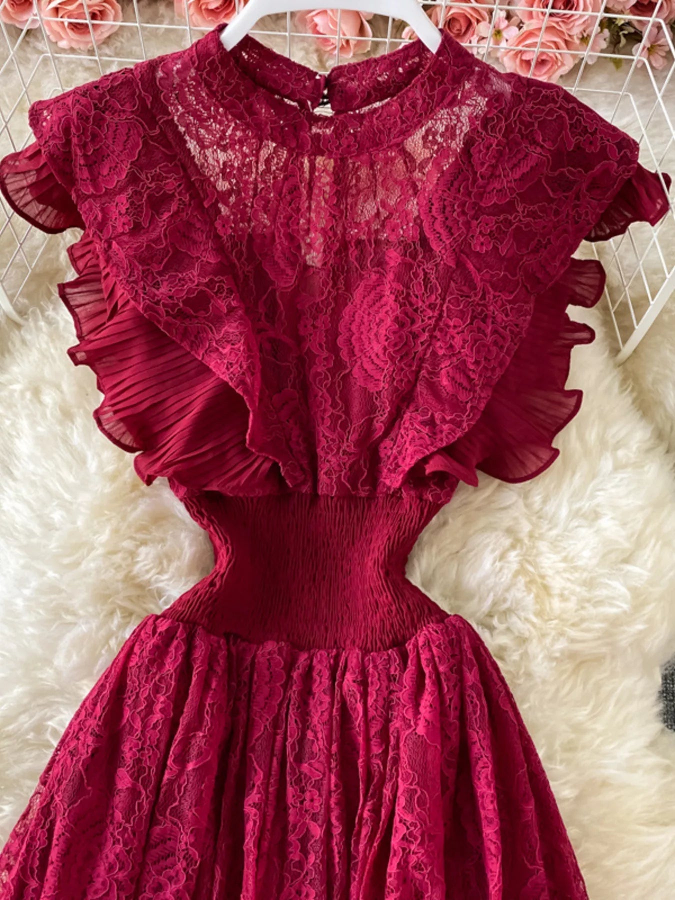Ruffled Mock Neck Lace Maxi Dress - Flip Flop Dynasty