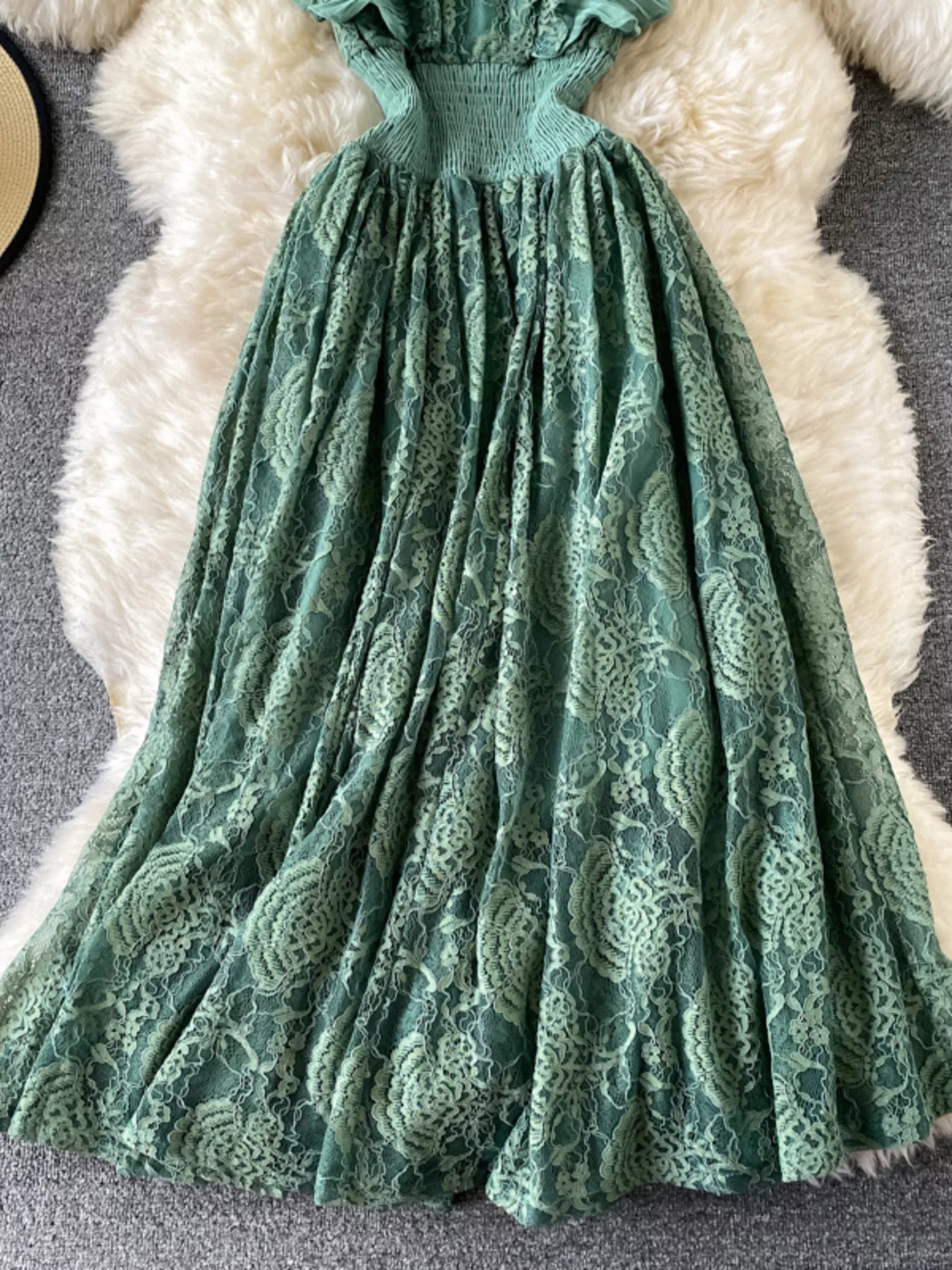 Ruffled Mock Neck Lace Maxi Dress - Flip Flop Dynasty