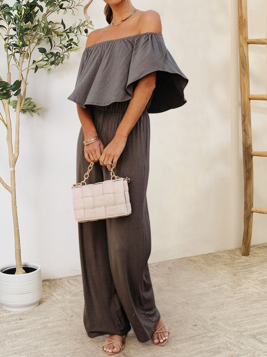 Ruffled Off - Shoulder Jumpsuit - Flip Flop Dynasty