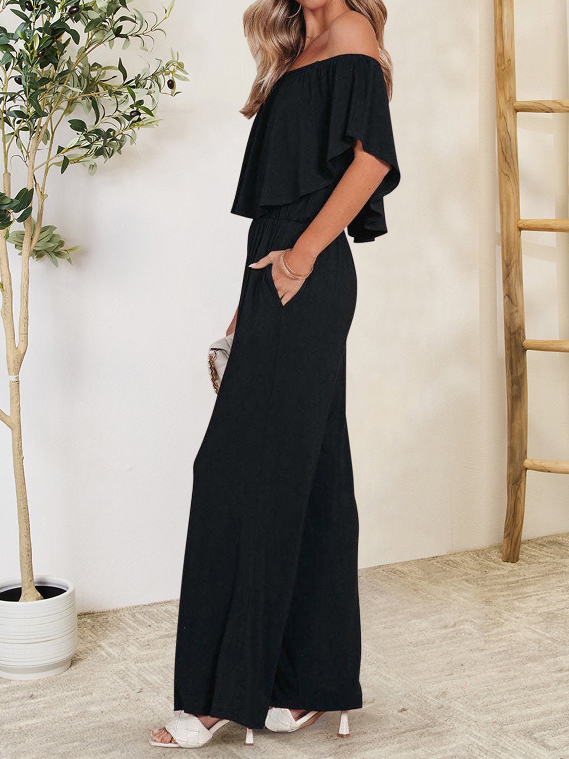 Ruffled Off - Shoulder Jumpsuit - Flip Flop Dynasty