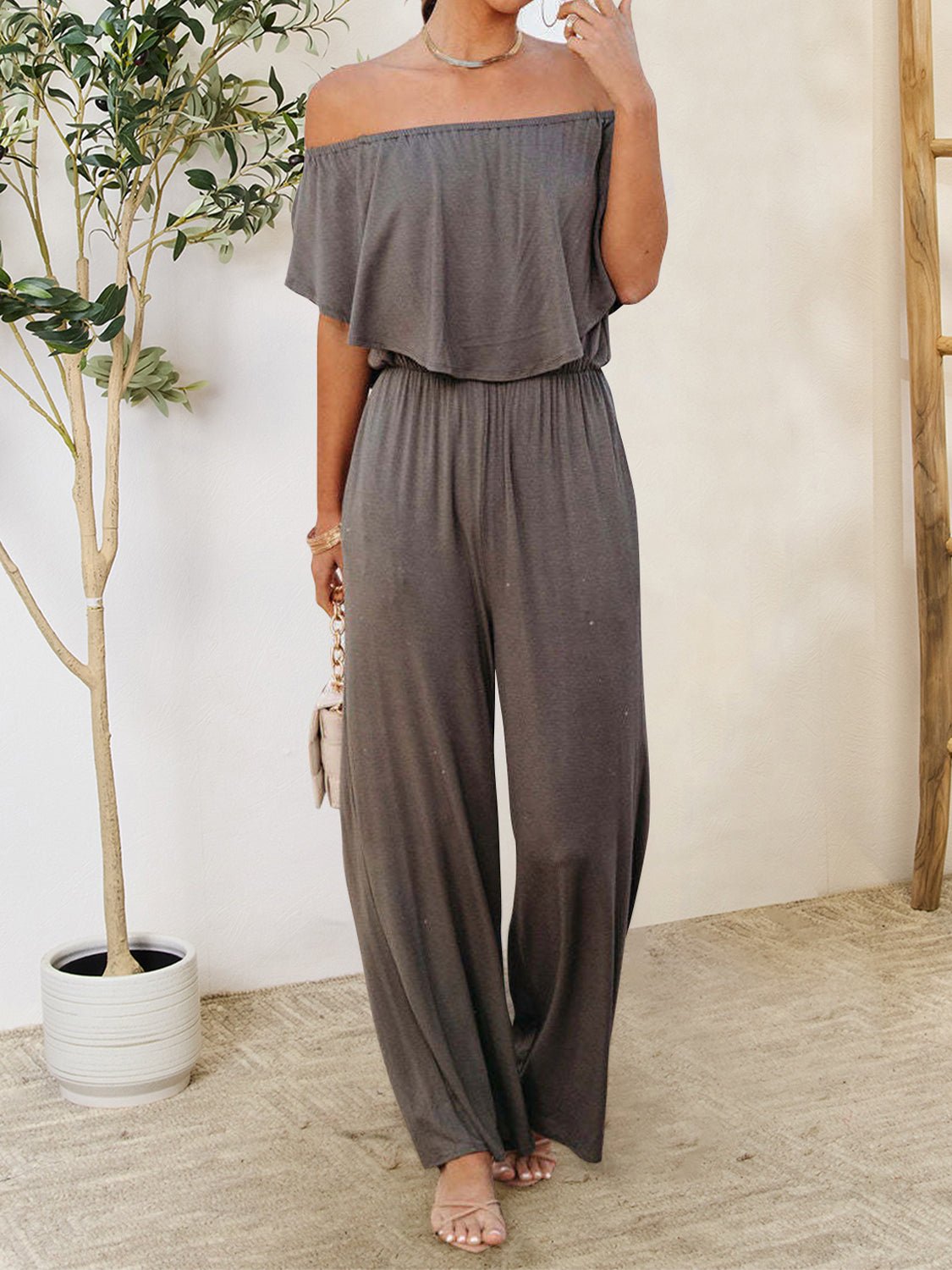 Ruffled Off - Shoulder Jumpsuit - Flip Flop Dynasty