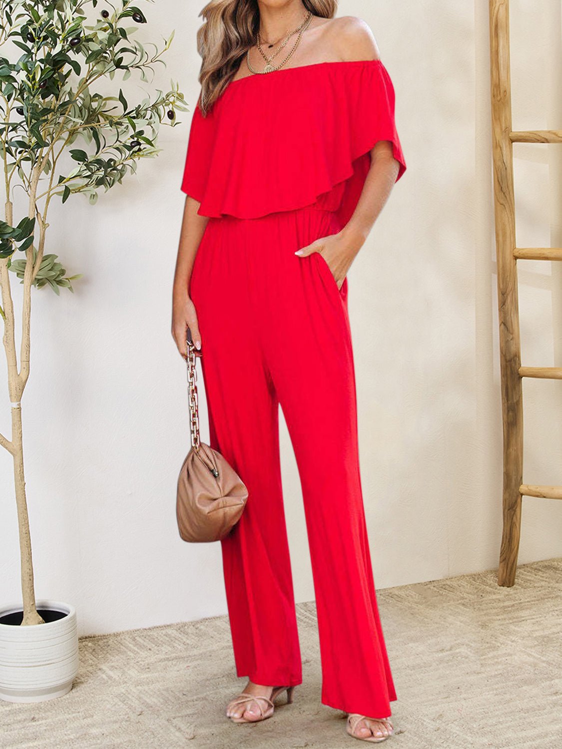 Ruffled Off - Shoulder Jumpsuit - Flip Flop Dynasty