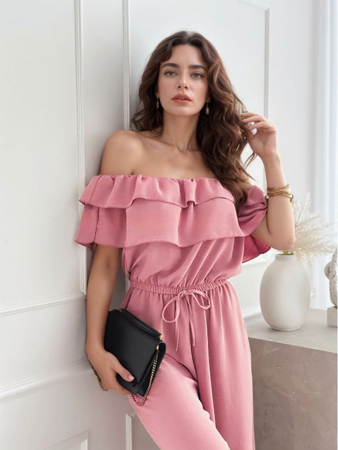Ruffled Off Shoulder Wide Leg Jumpsuit - Flip Flop Dynasty