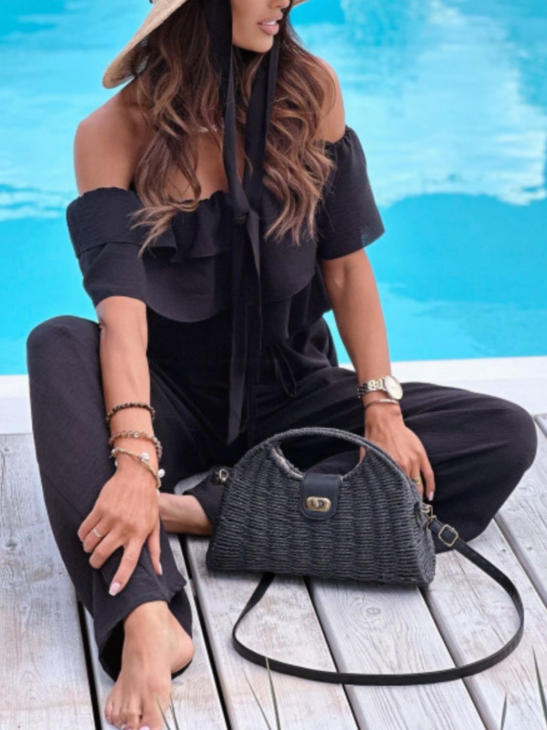 Ruffled Off Shoulder Wide Leg Jumpsuit - Flip Flop Dynasty