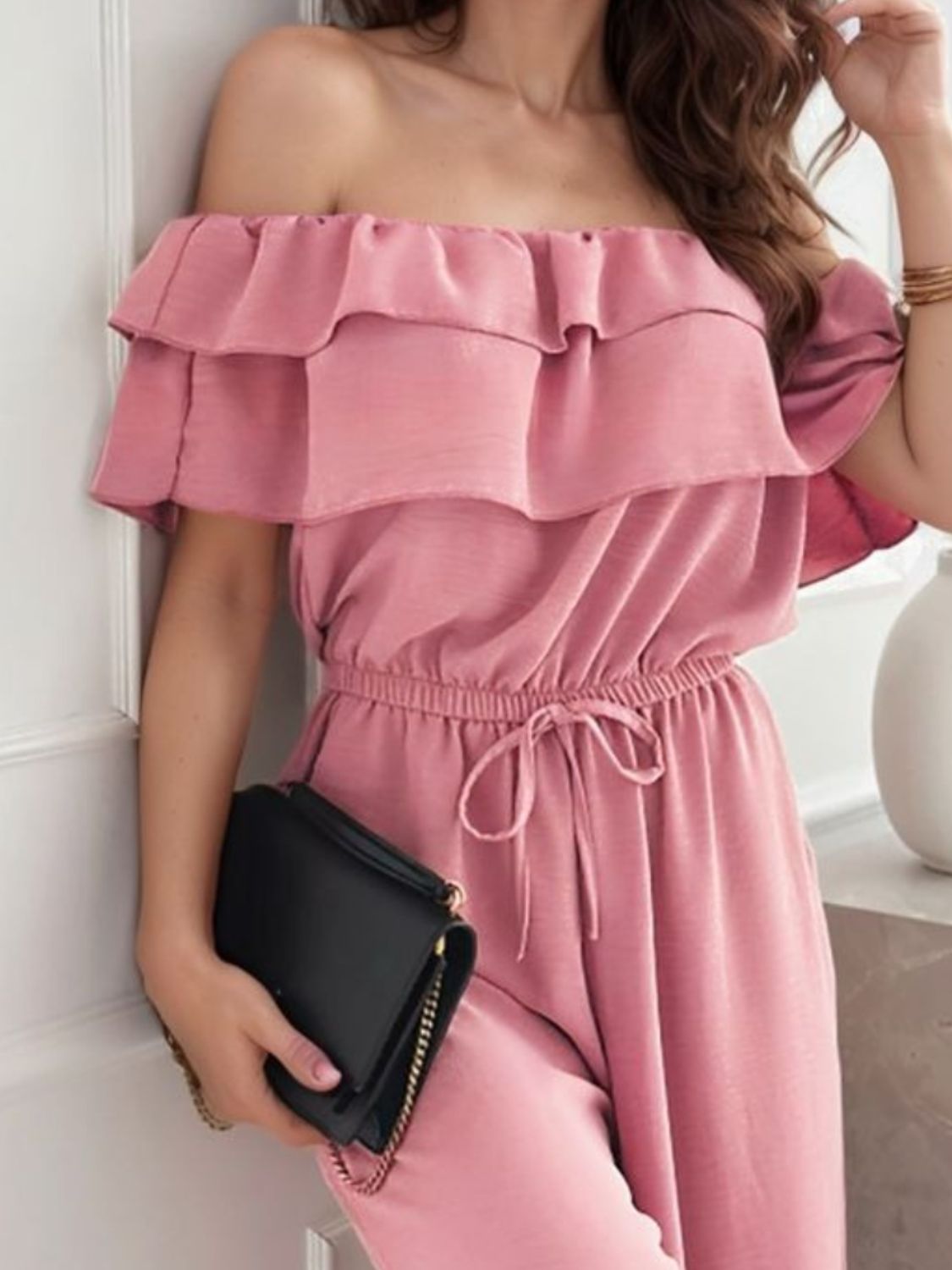 Ruffled Off Shoulder Wide Leg Jumpsuit - Flip Flop Dynasty
