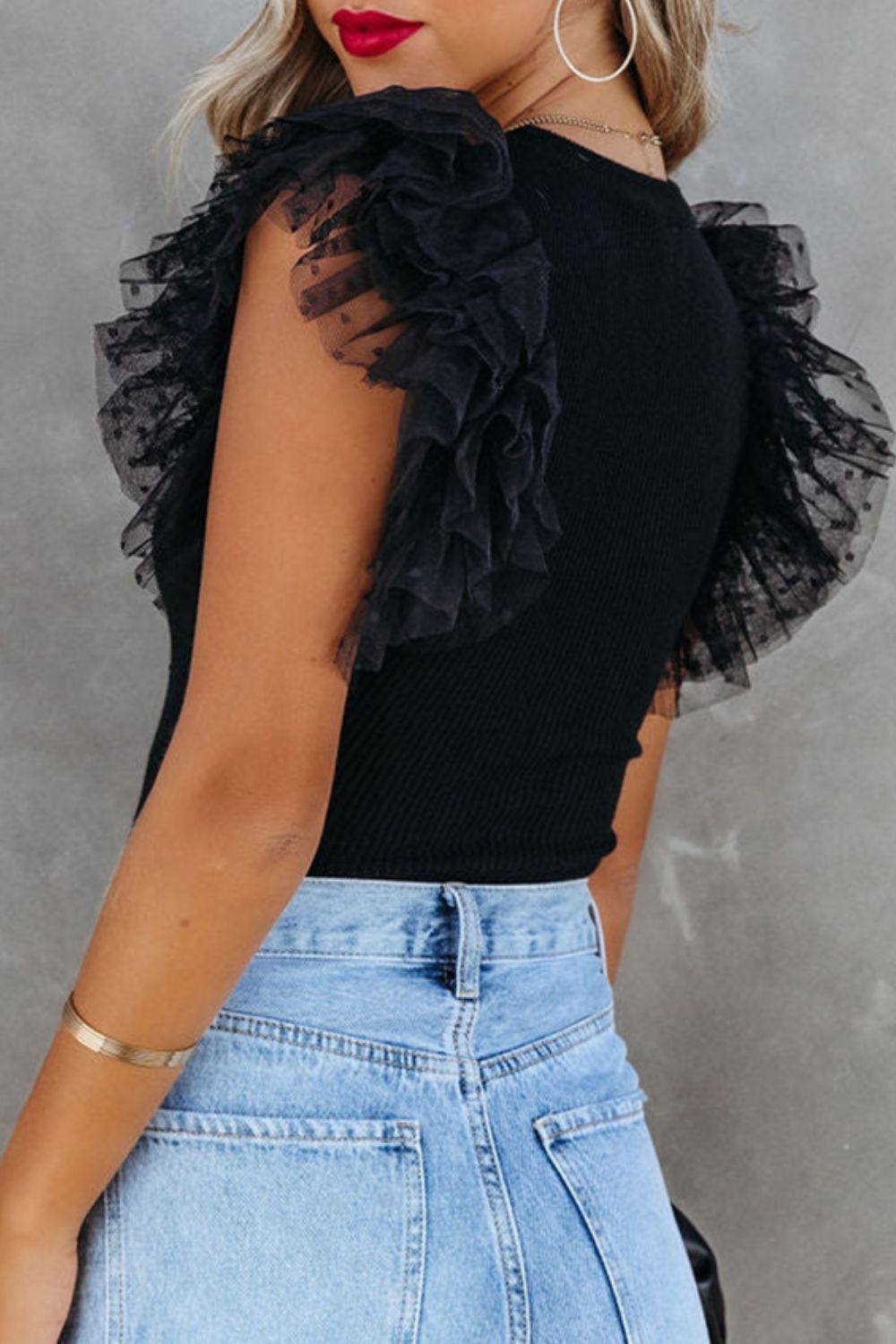 Ruffled Round Neck Cap Sleeve Blouse - Flip Flop Dynasty