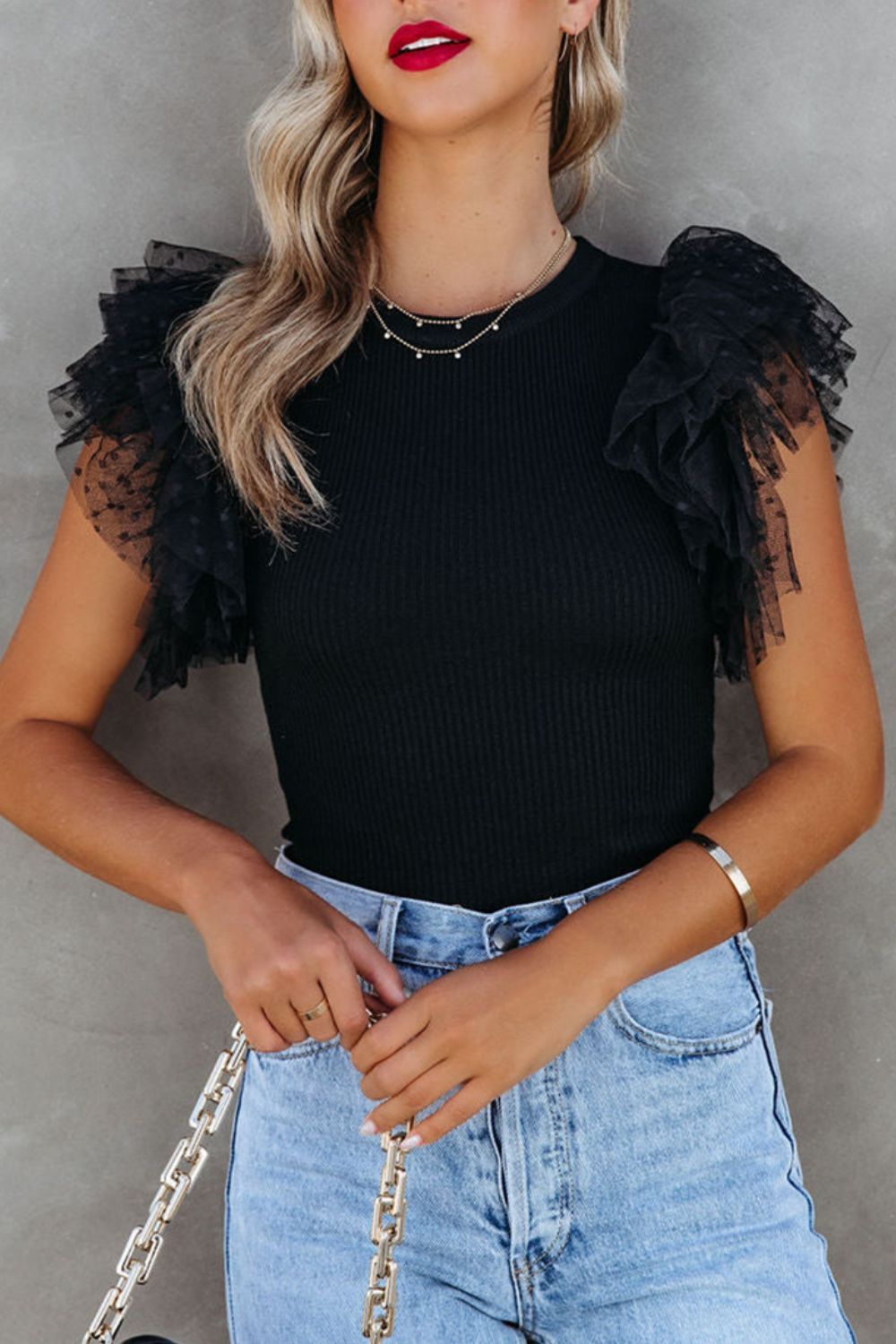 Ruffled Round Neck Cap Sleeve Blouse - Flip Flop Dynasty