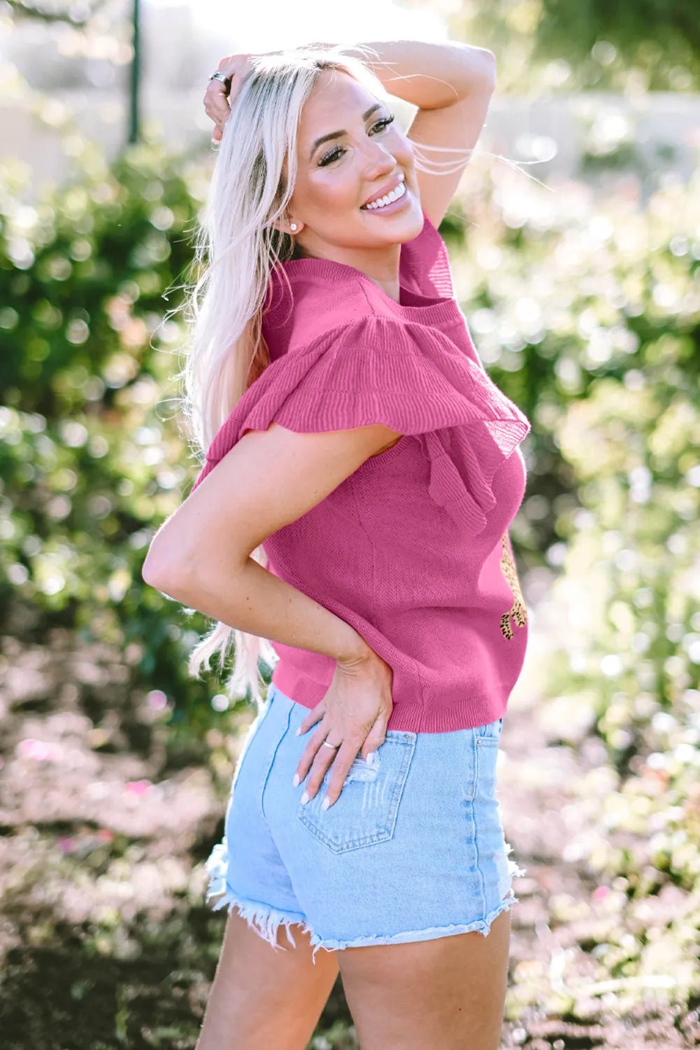 Ruffled Round Neck Cap Sleeve Sweater - Flip Flop Dynasty