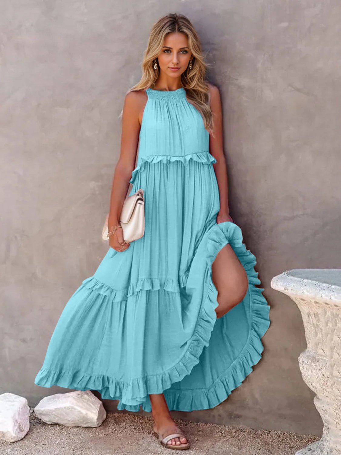 Ruffled Sleeveless Tiered Maxi Dress with Pockets - Flip Flop Dynasty