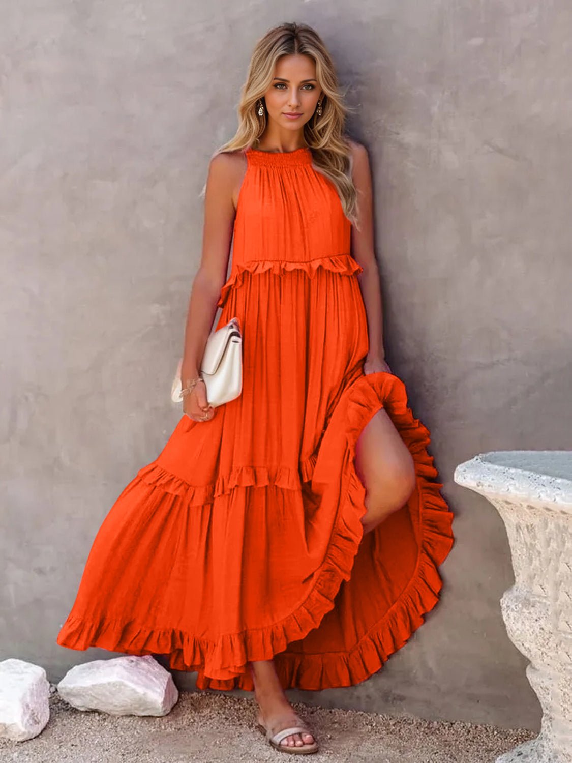 Ruffled Sleeveless Tiered Maxi Dress with Pockets - Flip Flop Dynasty