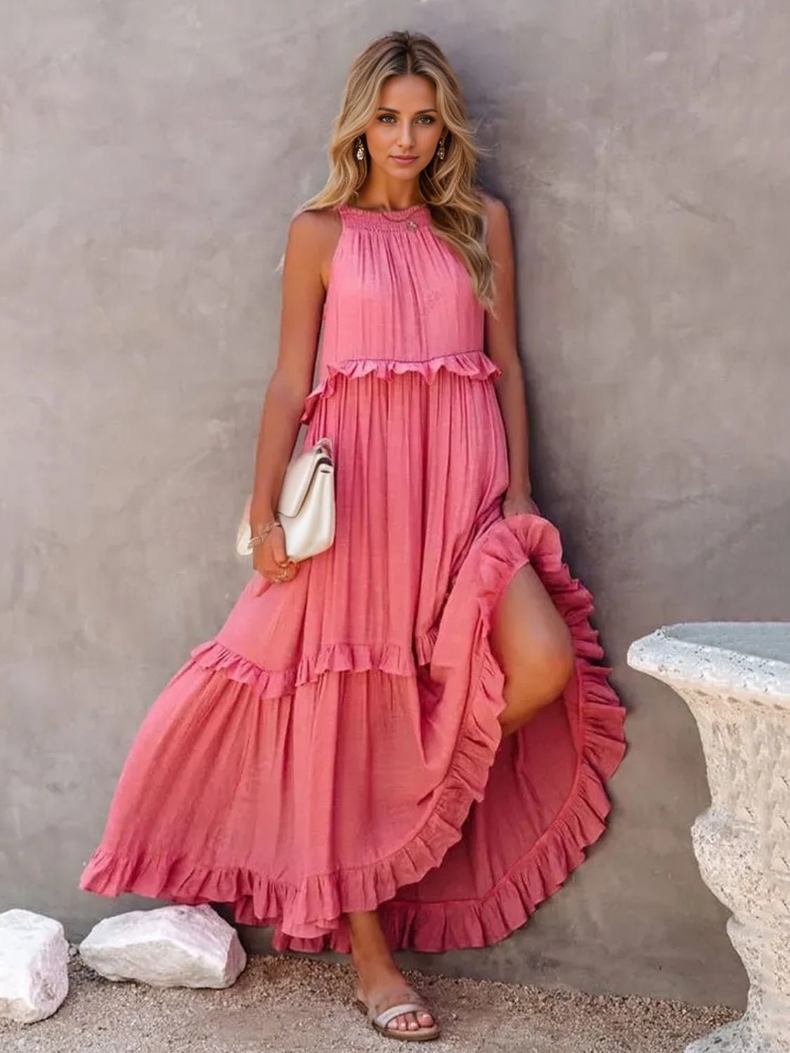 Ruffled Sleeveless Tiered Maxi Dress with Pockets - Flip Flop Dynasty
