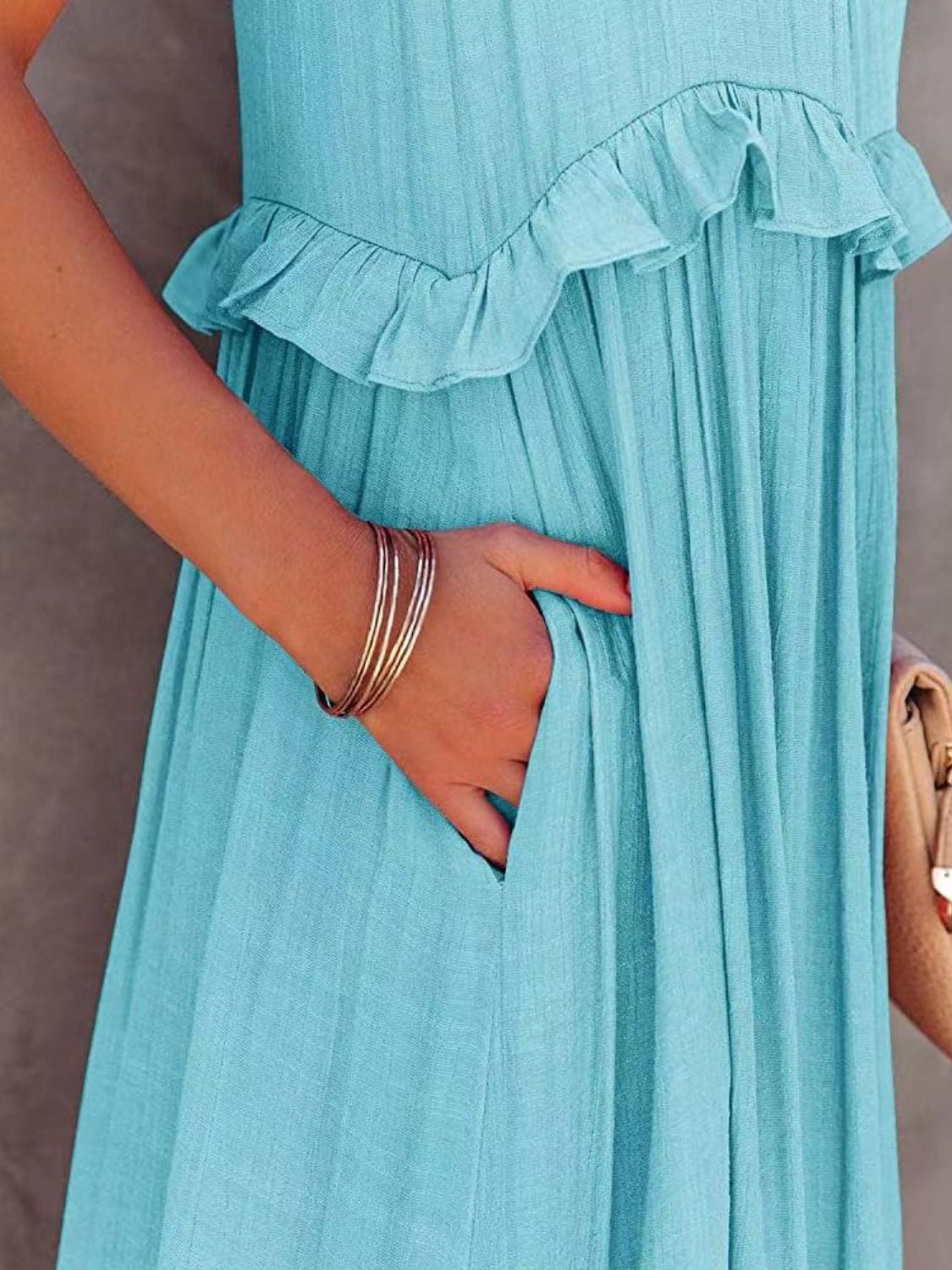 Ruffled Sleeveless Tiered Maxi Dress with Pockets - Flip Flop Dynasty