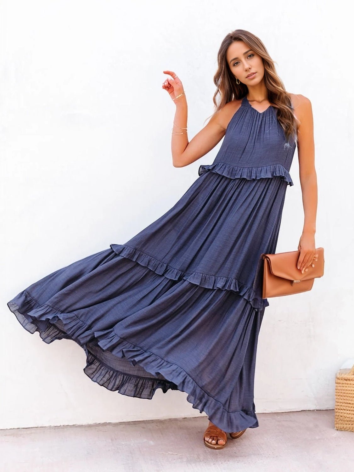 Ruffled Sleeveless Tiered Maxi Dress with Pockets - Flip Flop Dynasty