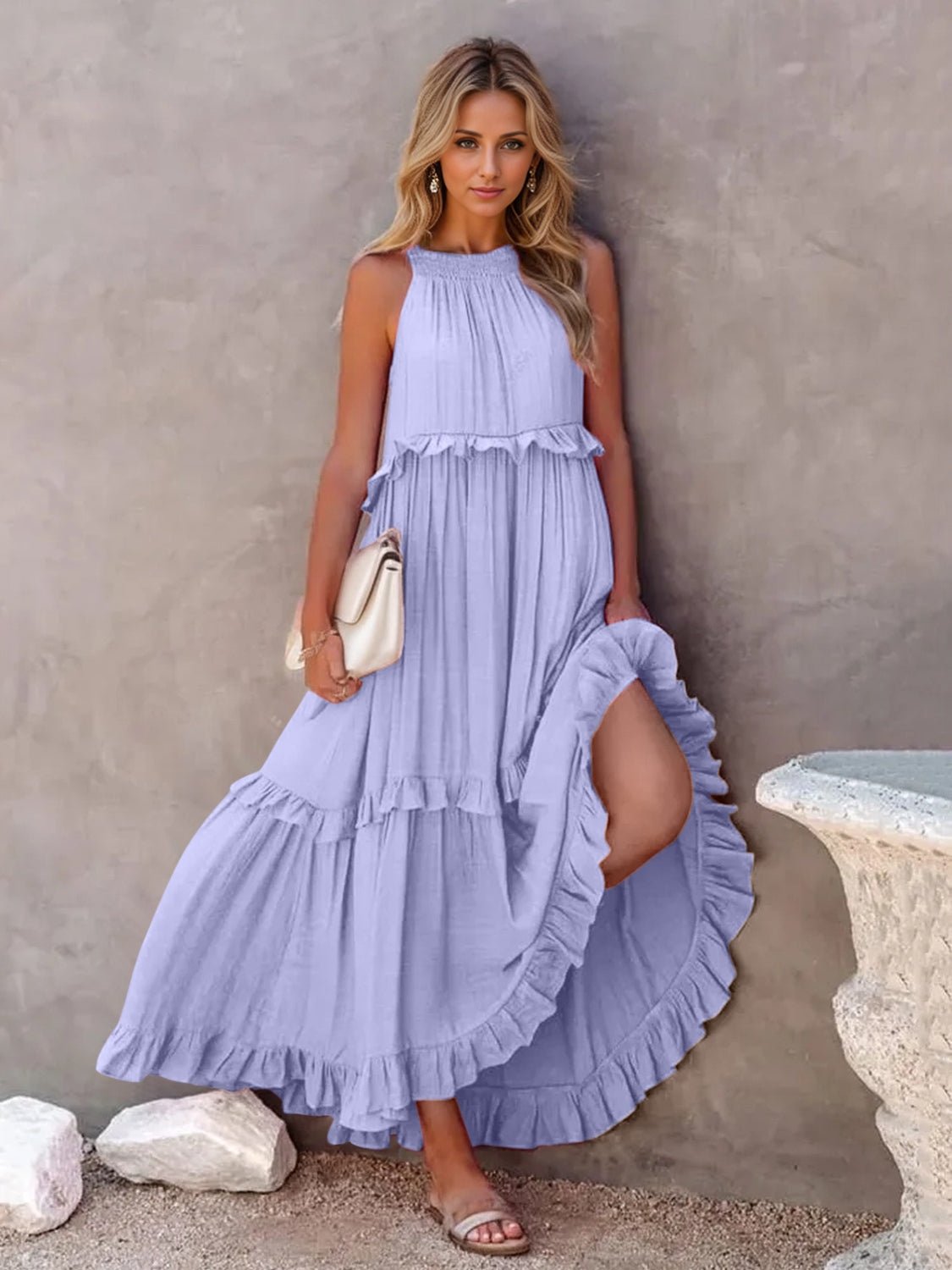 Ruffled Sleeveless Tiered Maxi Dress with Pockets - Flip Flop Dynasty