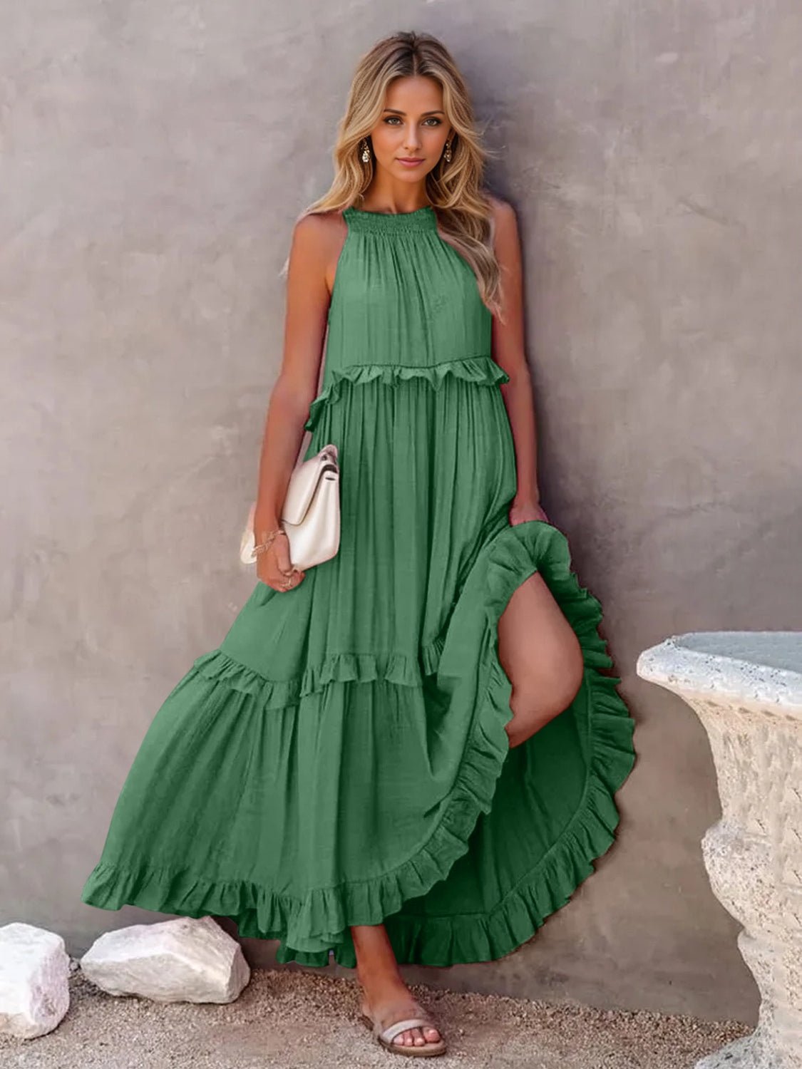 Ruffled Sleeveless Tiered Maxi Dress with Pockets - Flip Flop Dynasty