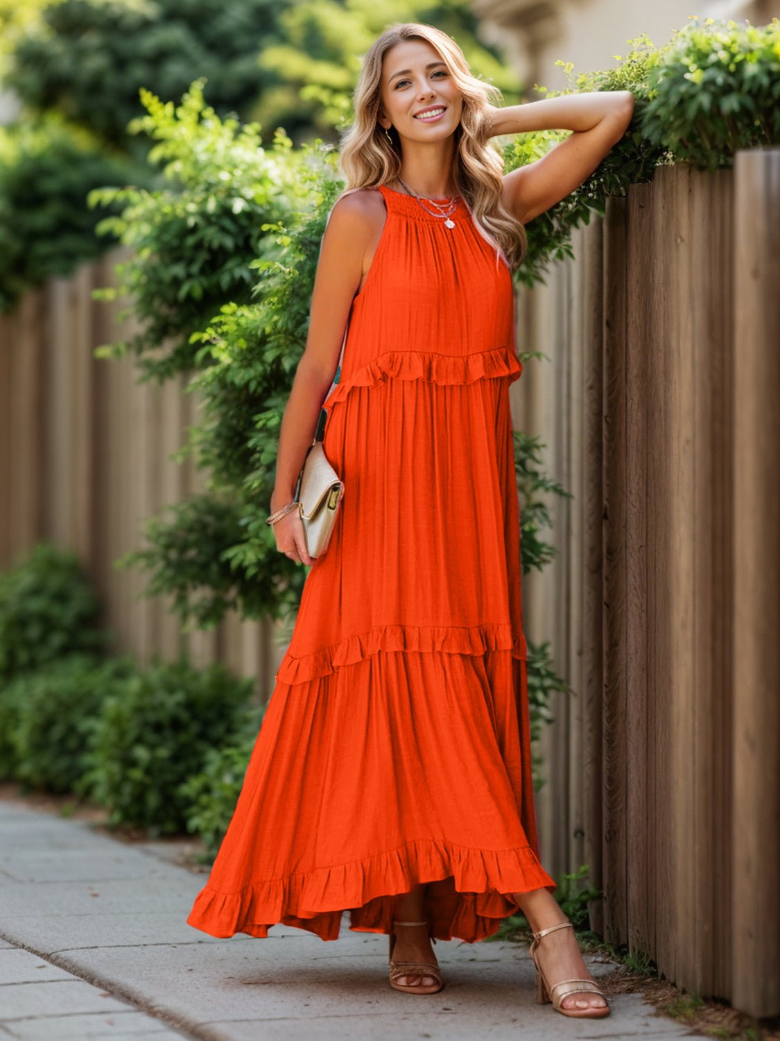 Ruffled Sleeveless Tiered Maxi Dress with Pockets - Flip Flop Dynasty