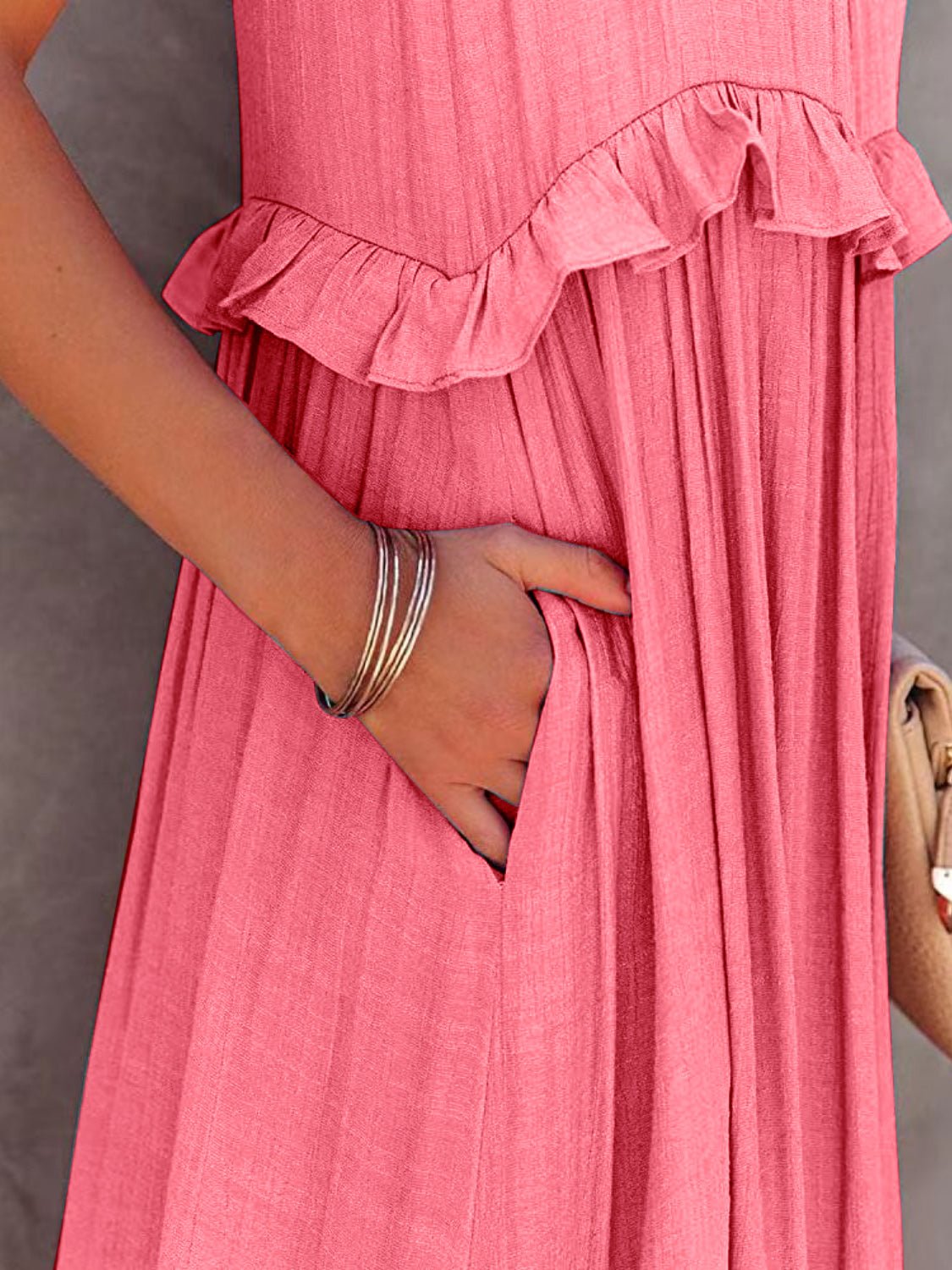 Ruffled Sleeveless Tiered Maxi Dress with Pockets - Flip Flop Dynasty