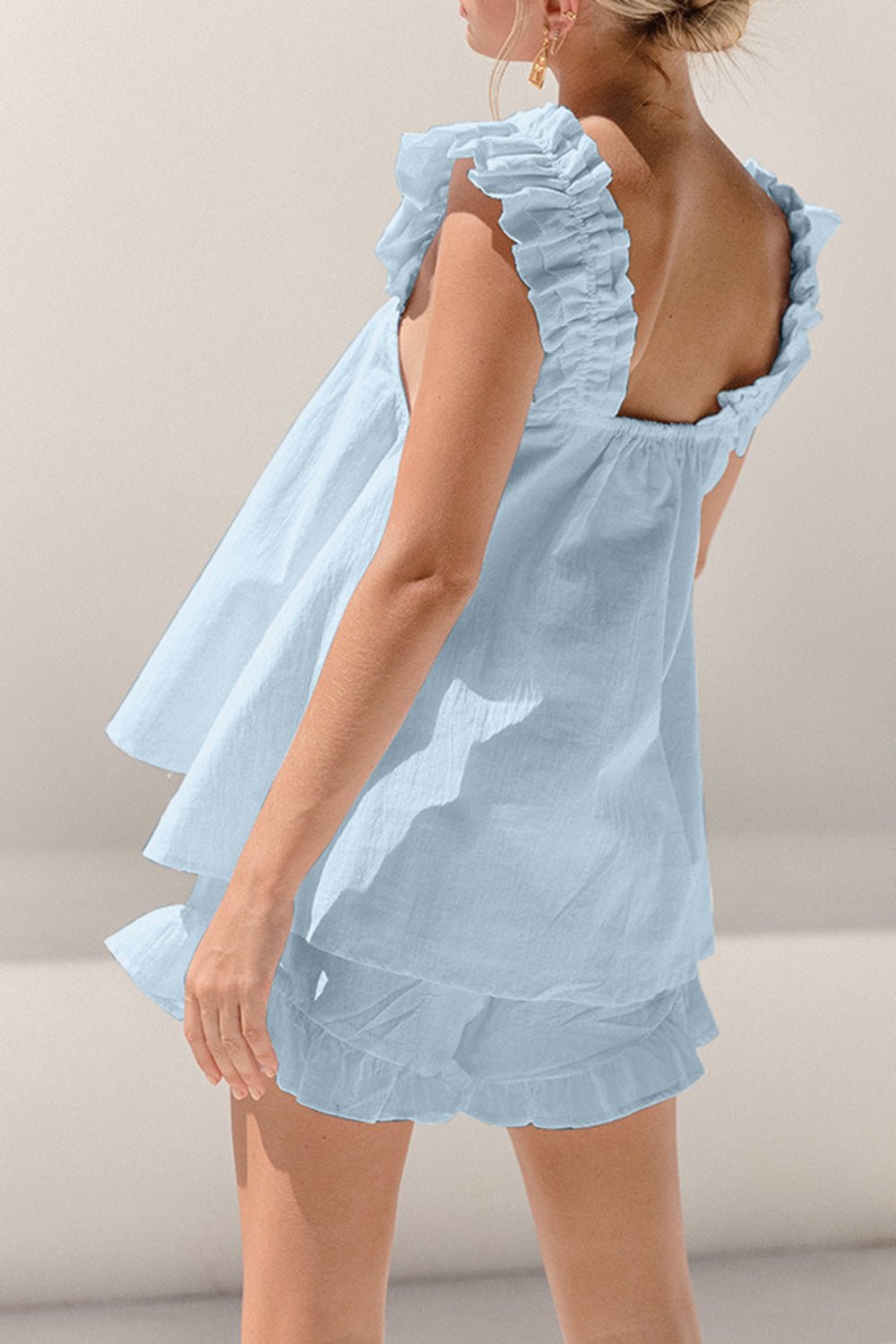 Ruffled Square Neck Top and Shorts Set - Flip Flop Dynasty