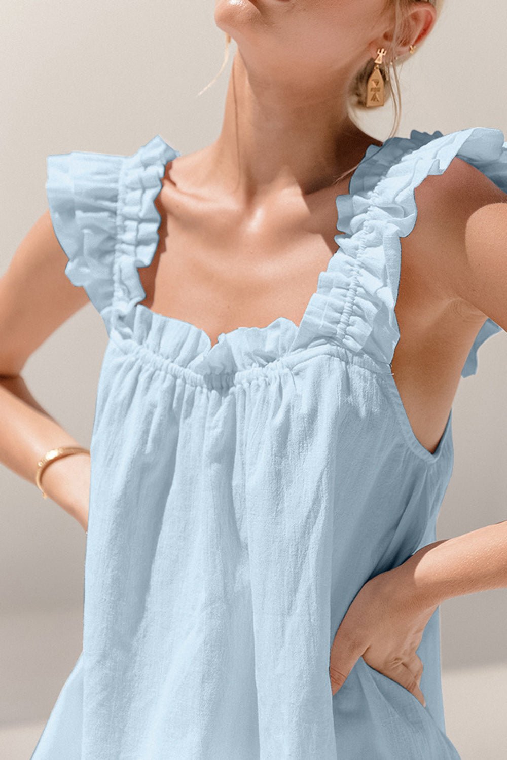 Ruffled Square Neck Top and Shorts Set - Flip Flop Dynasty