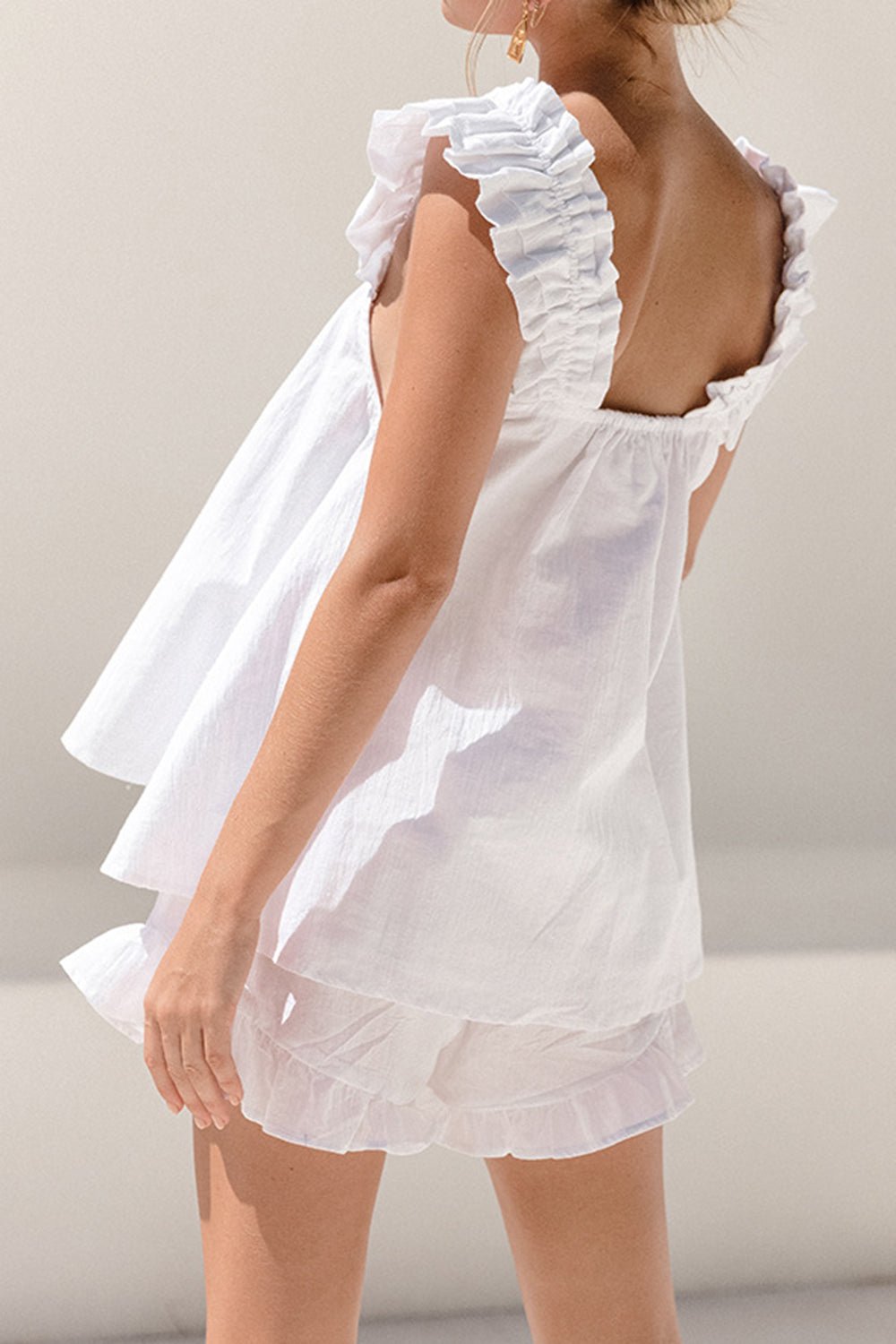 Ruffled Square Neck Top and Shorts Set - Flip Flop Dynasty