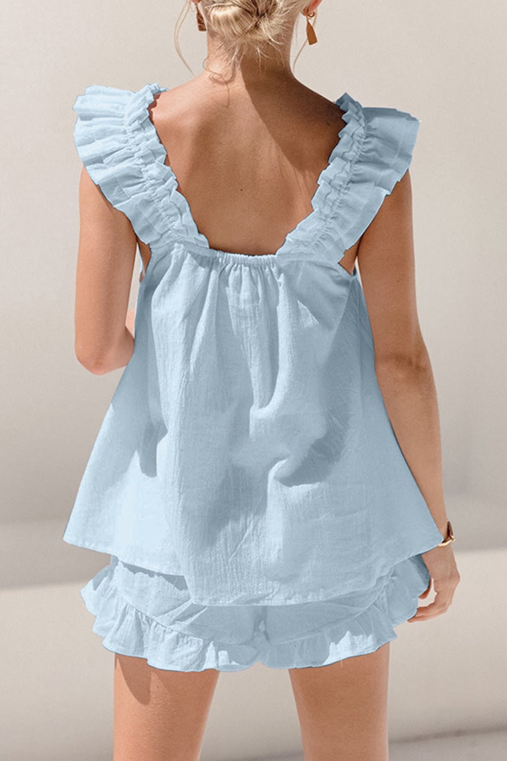 Ruffled Square Neck Top and Shorts Set - Flip Flop Dynasty