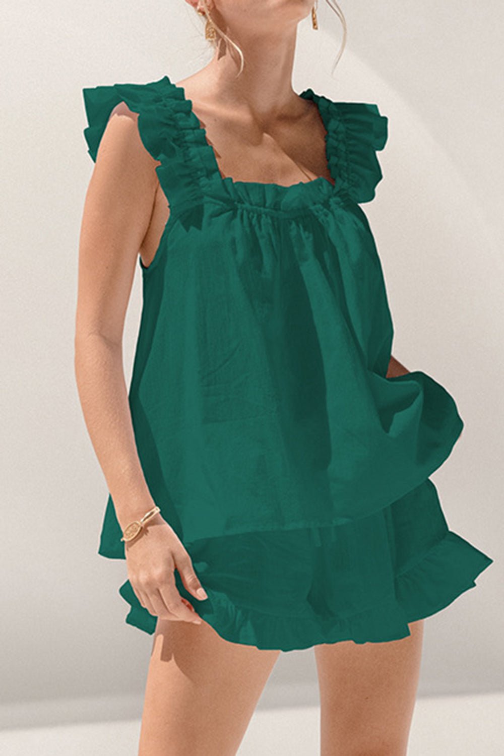 Ruffled Square Neck Top and Shorts Set - Flip Flop Dynasty