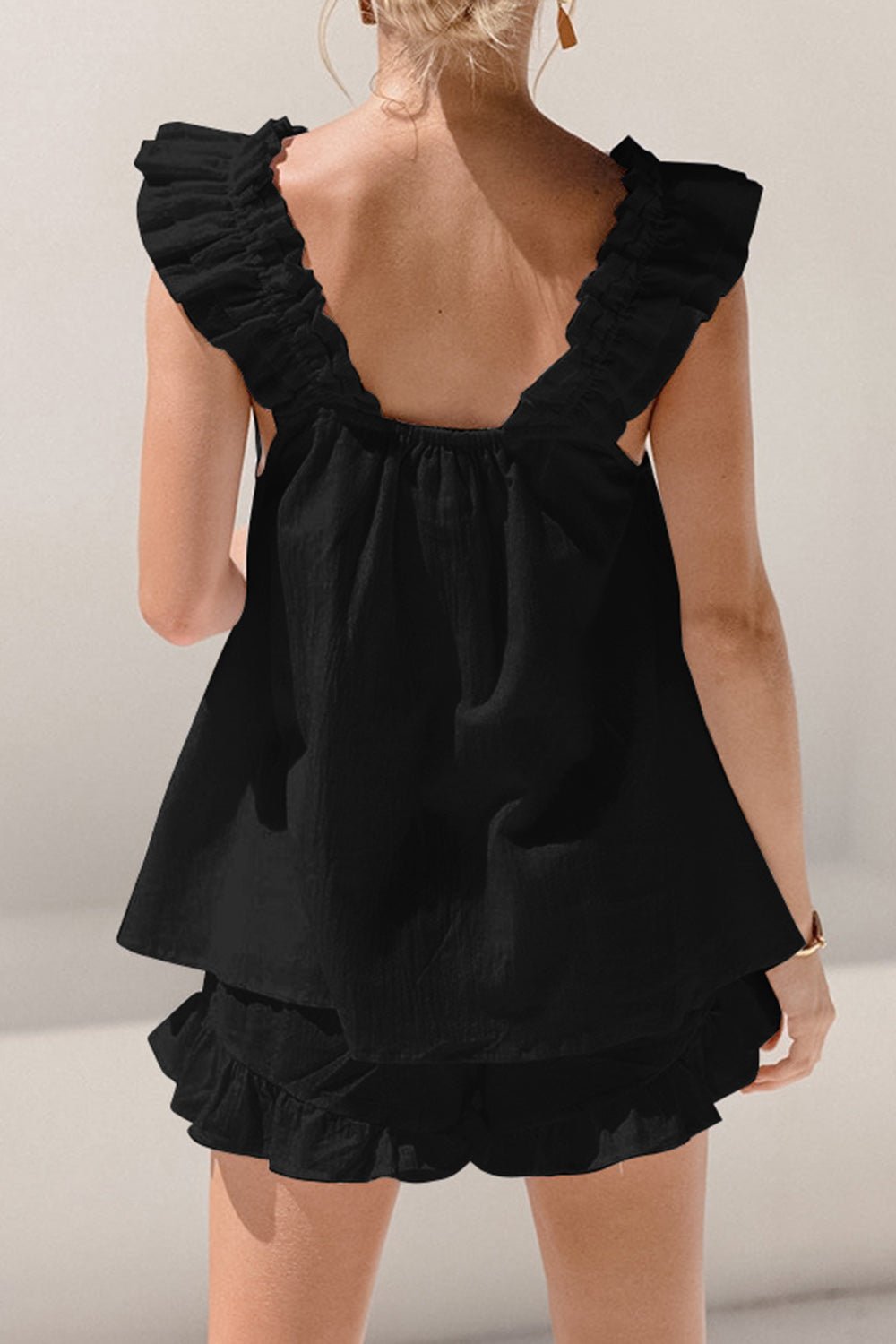 Ruffled Square Neck Top and Shorts Set - Flip Flop Dynasty