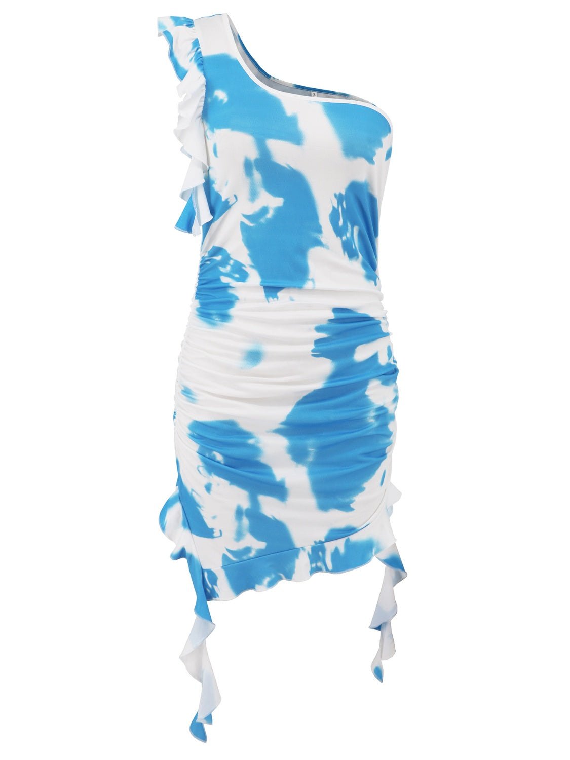Ruffled Tie - Dye Single Shoulder Mini Dress - Flip Flop Dynasty