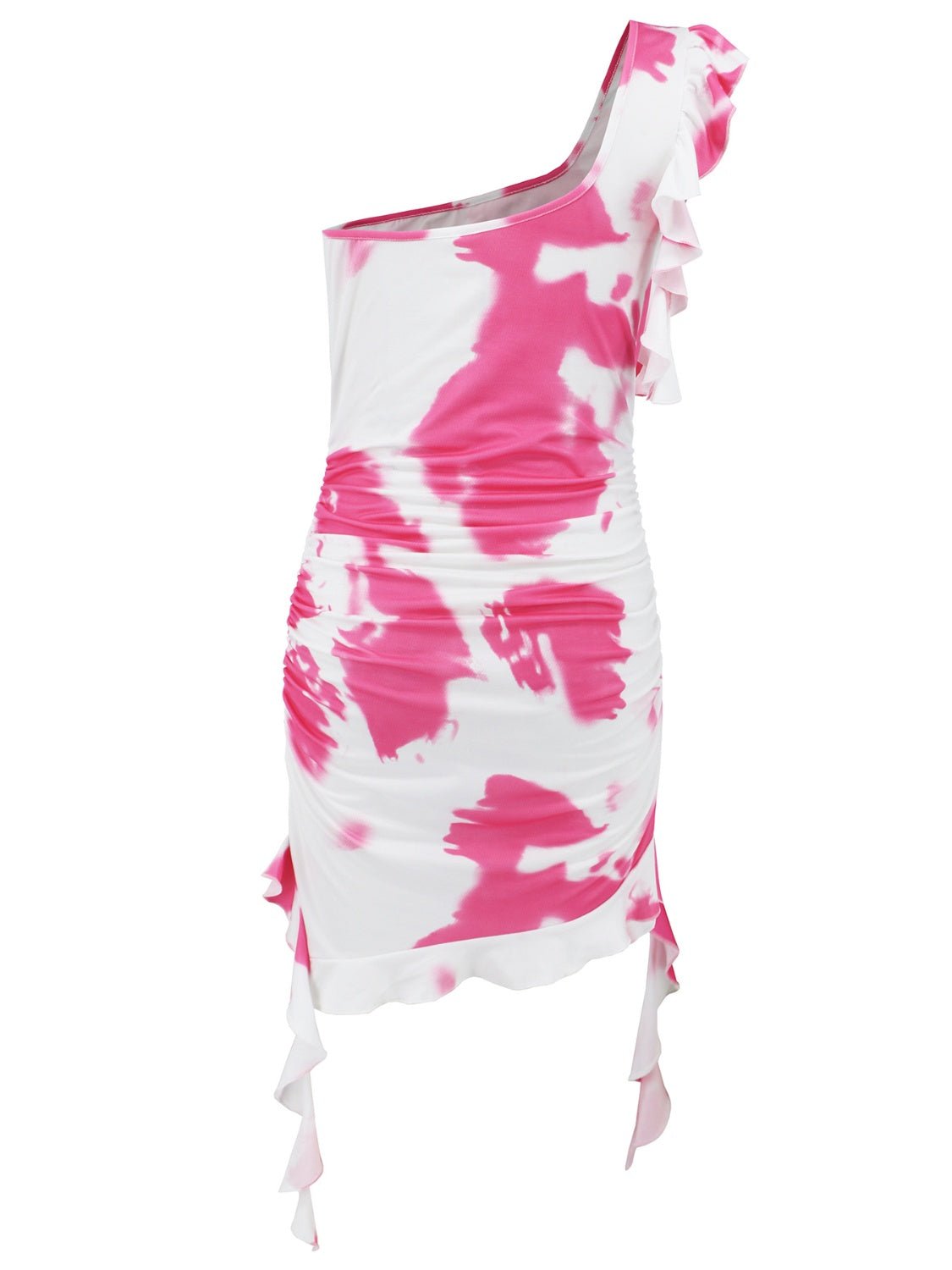 Ruffled Tie - Dye Single Shoulder Mini Dress - Flip Flop Dynasty