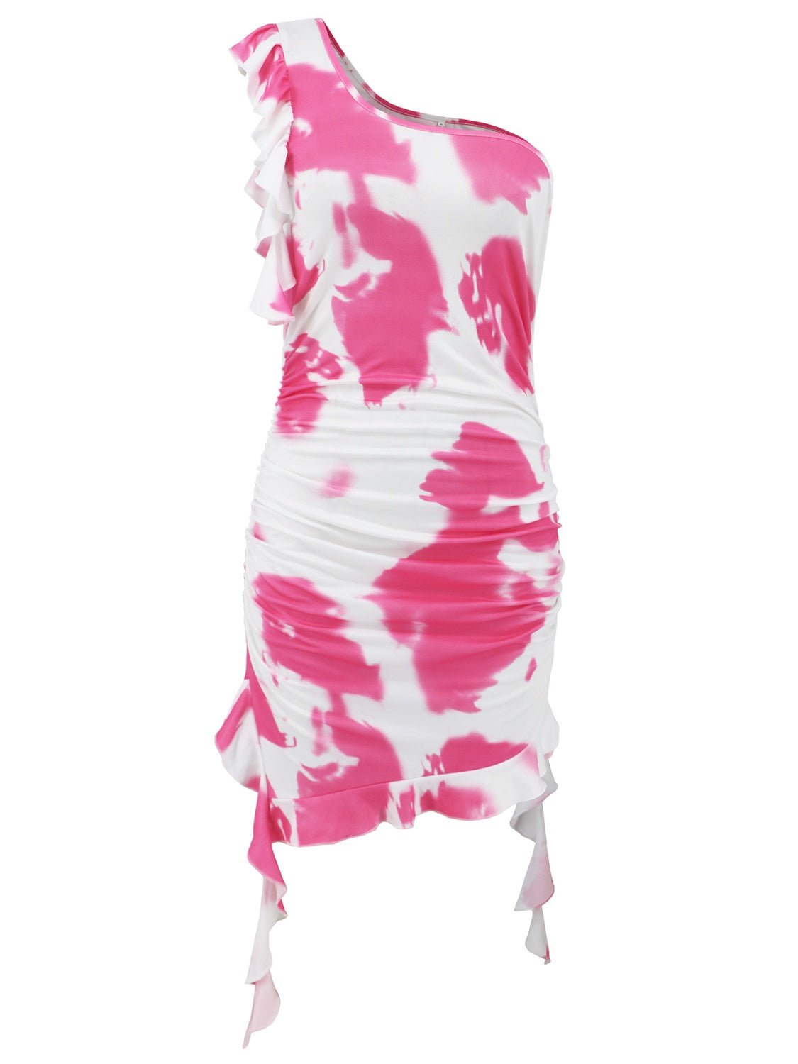 Ruffled Tie - Dye Single Shoulder Mini Dress - Flip Flop Dynasty
