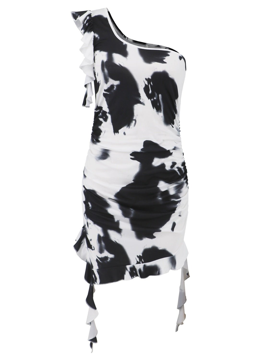 Ruffled Tie - Dye Single Shoulder Mini Dress - Flip Flop Dynasty