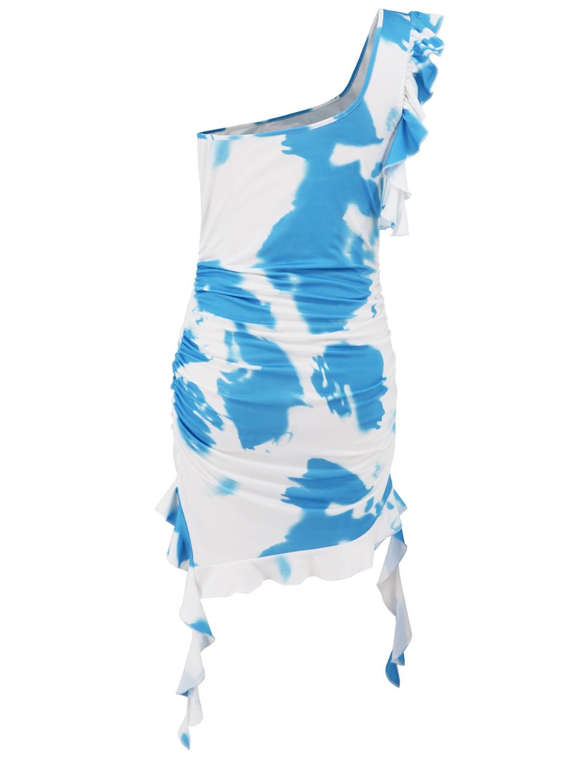 Ruffled Tie - Dye Single Shoulder Mini Dress - Flip Flop Dynasty