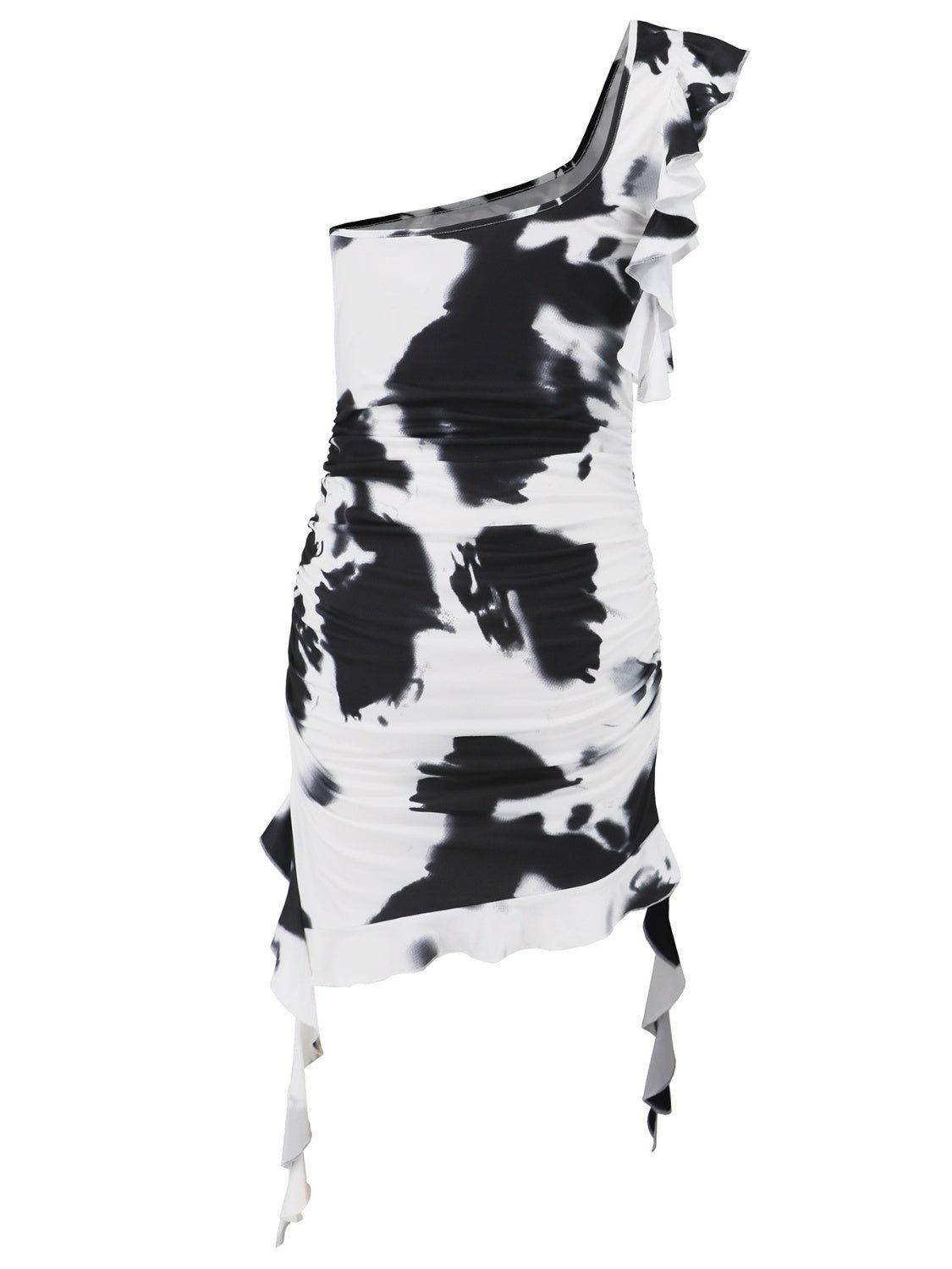 Ruffled Tie - Dye Single Shoulder Mini Dress - Flip Flop Dynasty