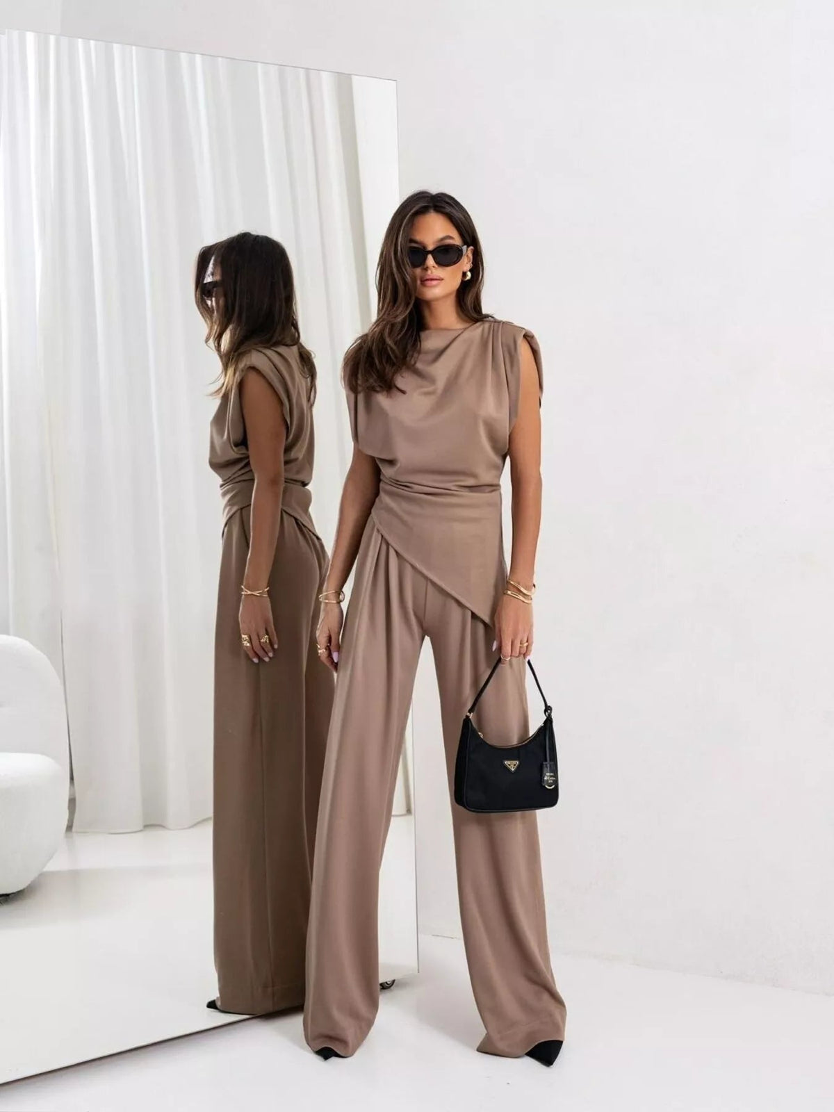 Satin Cowl Neck Top and Pants Set - Flip Flop Dynasty