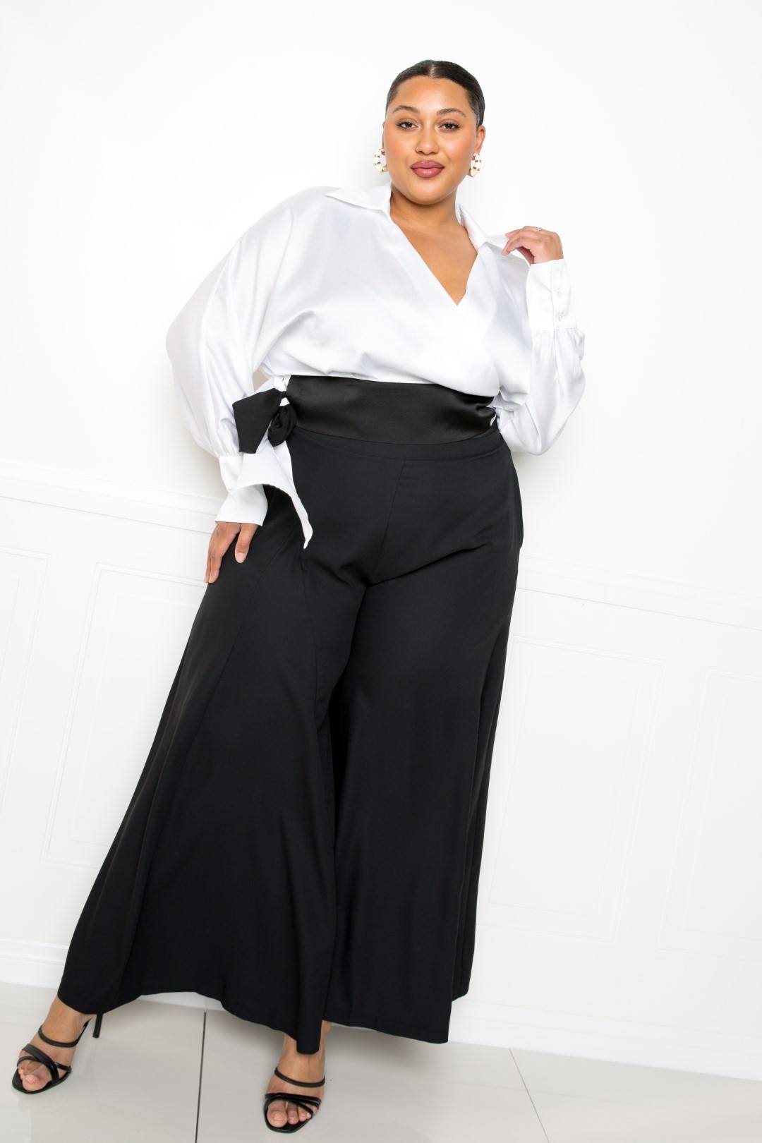 Satin Long Sleeve Tie Waist Wrap Top - Flip Flop Dynasty