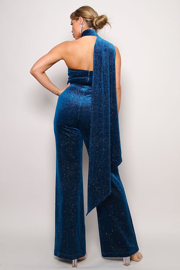 Scarf Top Glitter Velvet Jumpsuit - Flip Flop Dynasty